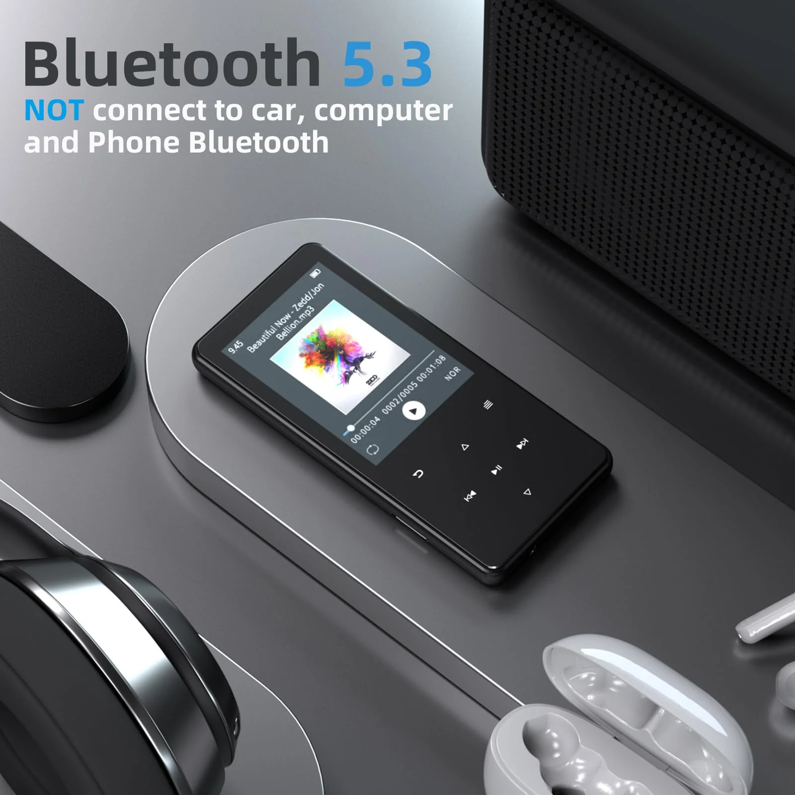 64GB MP3 Player with Bluetooth 5.3, Built-in White Noise Sounds, 2.4-inch Screen, Metal Body, Portable Music Player with Speaker, FM Radio, Voice Recorder, Shuffle, Support 128GB Micro SD Card Black - Image 2