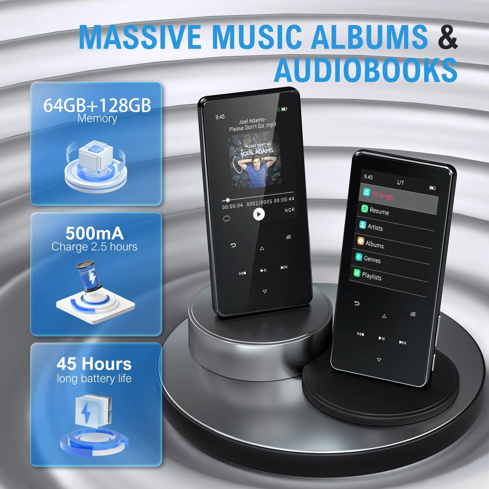 64GB MP3 Player with Bluetooth 5.3, Built-in White Noise Sounds, 2.4-inch Screen, Metal Body, Portable Music Player with Speaker, FM Radio, Voice Recorder, Shuffle, Support 128GB Micro SD Card Black - Image 5