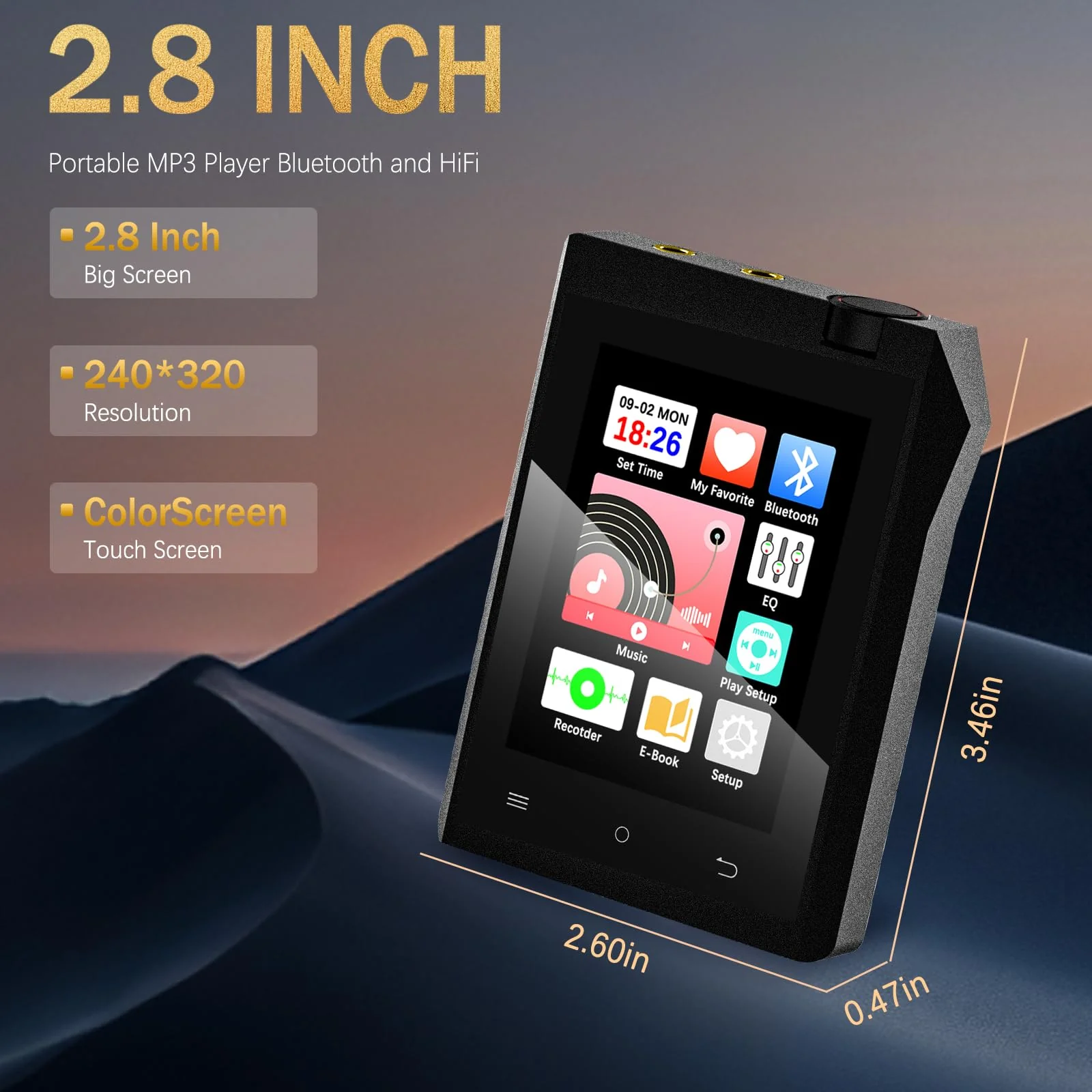 64GB MP3 Player with Bluetooth 5.3, MP3 Player Bluetooth with 2.8'' Touch Screen Digital Music Player with HiFi Sound Voice Recorder, Dual Headphone Jacks, Supports Up to 128GB for Sports Runners MP3 Player M22 64G-Black - Image 7