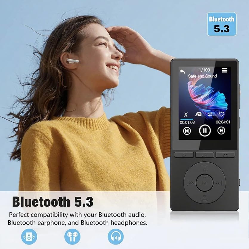 64GB MP3 Player with Bluetooth 5.3, Music Player with HiFi Sound for Sports Runners, 2.4" Screen MP3 Player Built in HD Speaker Voice Recorder FM Radio E-Book, Expanded Up to 128GB, Earphone Included Black - Image 6
