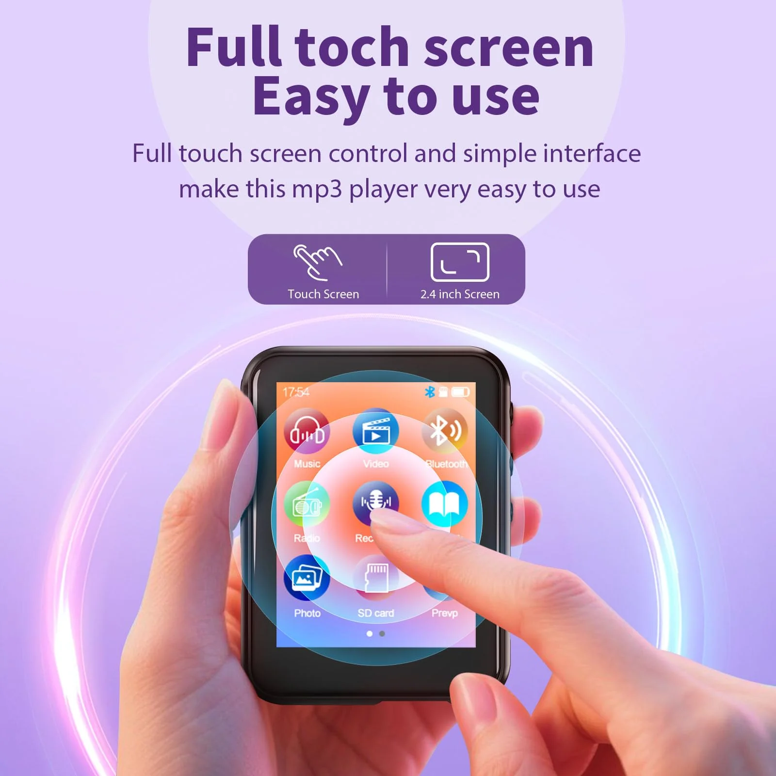 64GB MP3 Player with Bluetooth 5.3, QNGEE 2.4 inch Full Touchscreen Music MP3 for Kids, FM Radio, Voice Recorder, HiFi Sound, E-Book, Earphones Included Black & Orange Case 64GB - Image 2