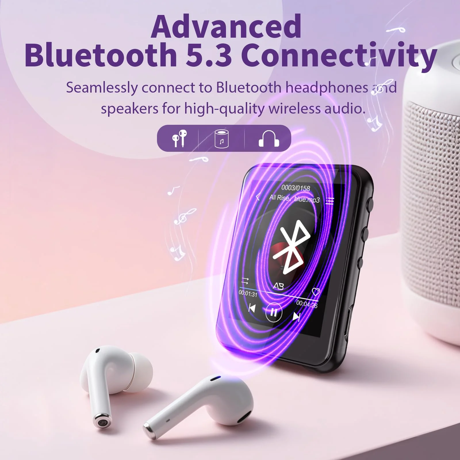 64GB MP3 Player with Bluetooth 5.3, QNGEE 2.4 inch Full Touchscreen Music MP3 for Kids, FM Radio, Voice Recorder, HiFi Sound, E-Book, Earphones Included Black & Orange Case 64GB - Image 3