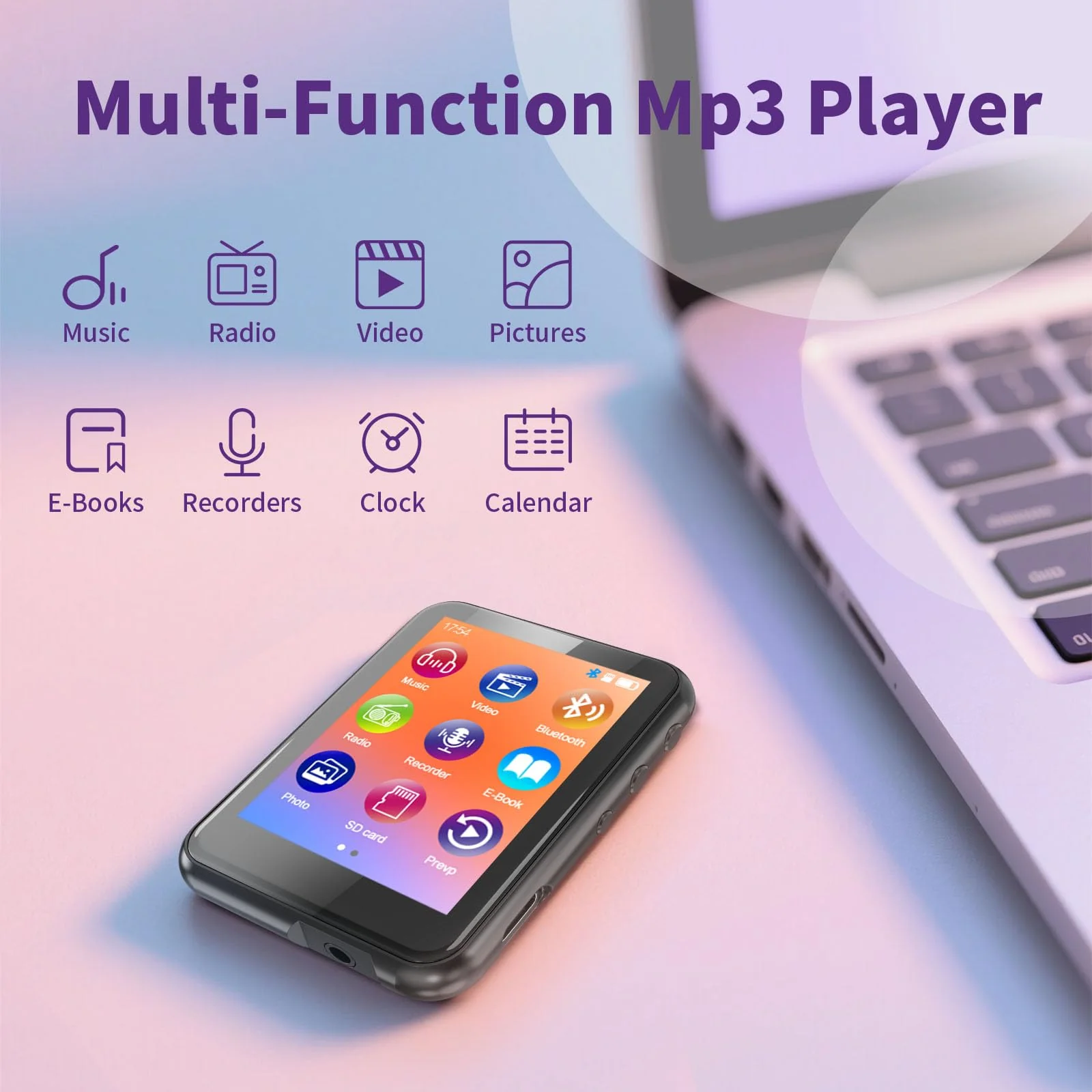 64GB MP3 Player with Bluetooth 5.3, QNGEE 2.4 inch Full Touchscreen Music MP3 for Kids, FM Radio, Voice Recorder, HiFi Sound, E-Book, Earphones Included Black & Orange Case 64GB - Image 5