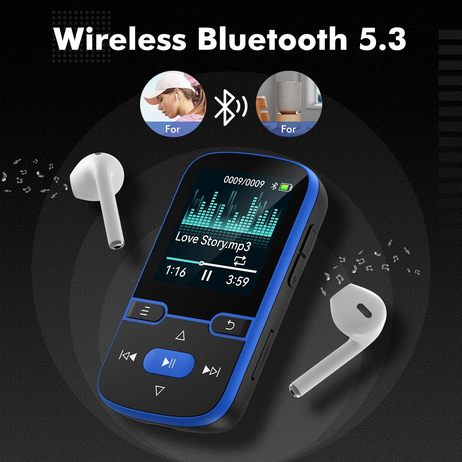 64GB MP3 Player with Clip Bluetooth 5.3 Portable Music Player for Kids with FM Radio, Pedometer, Voice Recorder, Shuffle and Repeat, Weighs Only 28g for Sport and Running, TF Card Up to 128G(Blue) Blue 64GB - Image 2