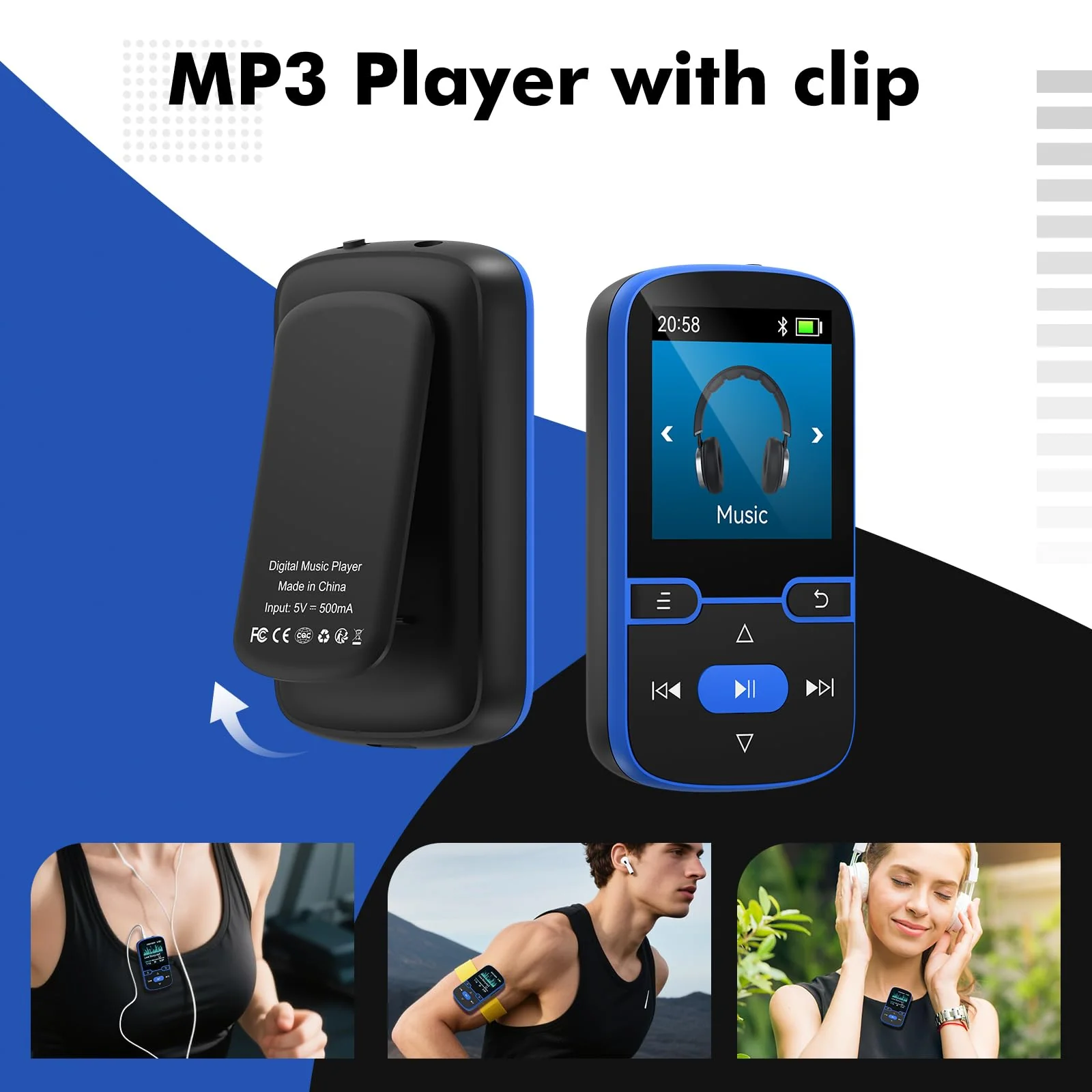 64GB MP3 Player with Clip Bluetooth 5.3 Portable Music Player for Kids with FM Radio, Pedometer, Voice Recorder, Shuffle and Repeat, Weighs Only 28g for Sport and Running, TF Card Up to 128G(Blue) Blue 64GB - Image 5