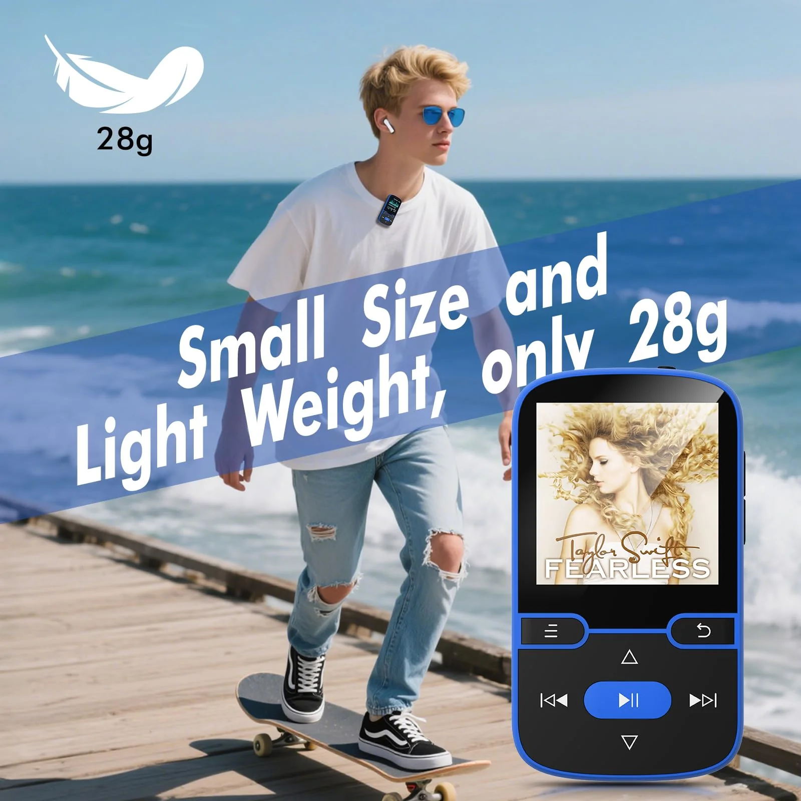 64GB MP3 Player with Clip Bluetooth 5.3 Portable Music Player for Kids with FM Radio, Pedometer, Voice Recorder, Shuffle and Repeat, Weighs Only 28g for Sport and Running, TF Card Up to 128G(Blue) Blue 64GB - Image 6
