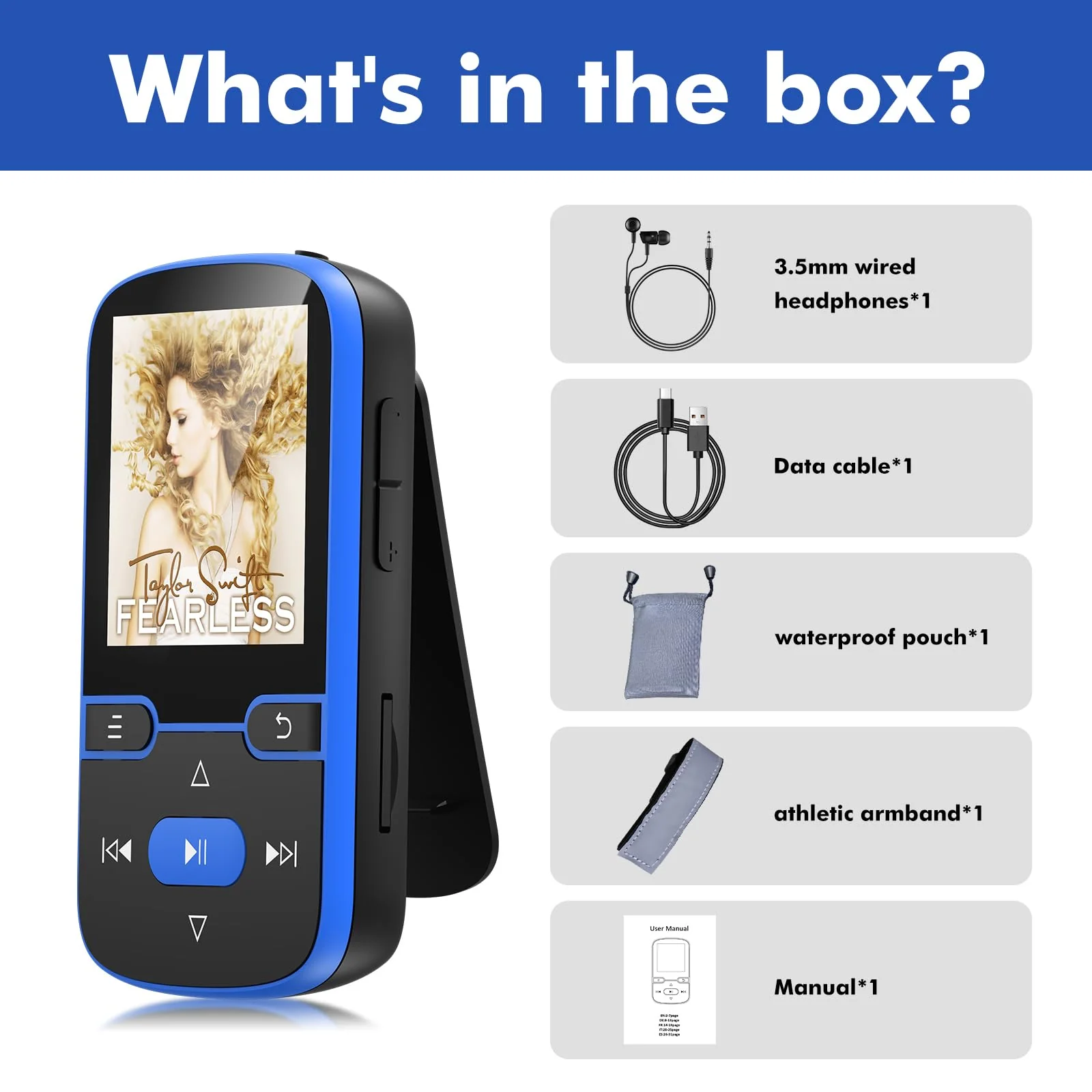 64GB MP3 Player with Clip Bluetooth 5.3 Portable Music Player for Kids with FM Radio, Pedometer, Voice Recorder, Shuffle and Repeat, Weighs Only 28g for Sport and Running, TF Card Up to 128G(Blue) Blue 64GB - Image 9