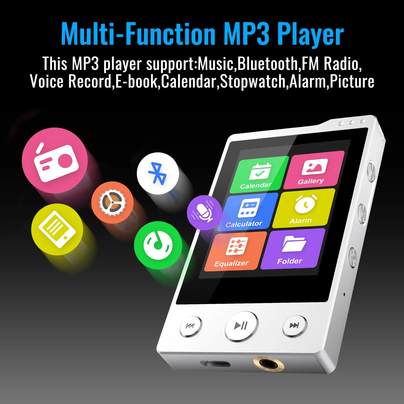 64GB MP3 Player with Sturdy Build & Durable,Aluminum Alloy,Phinistec Portable Mini Bluetooth Music Player with FM Radios,50 Hours Long Battery Life,2.4" Touchscreen,Up to 256GB - Image 3