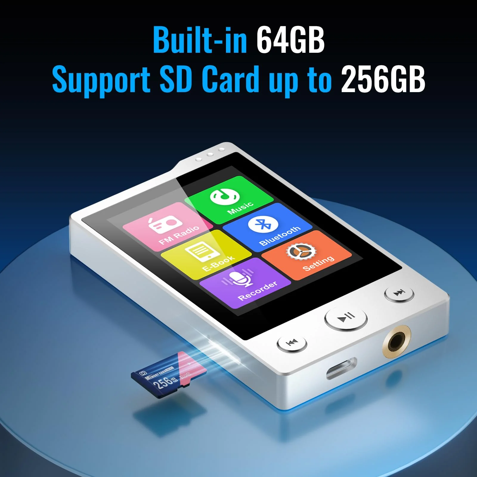 64GB MP3 Player with Sturdy Build & Durable,Aluminum Alloy,Phinistec Portable Mini Bluetooth Music Player with FM Radios,50 Hours Long Battery Life,2.4" Touchscreen,Up to 256GB - Image 5