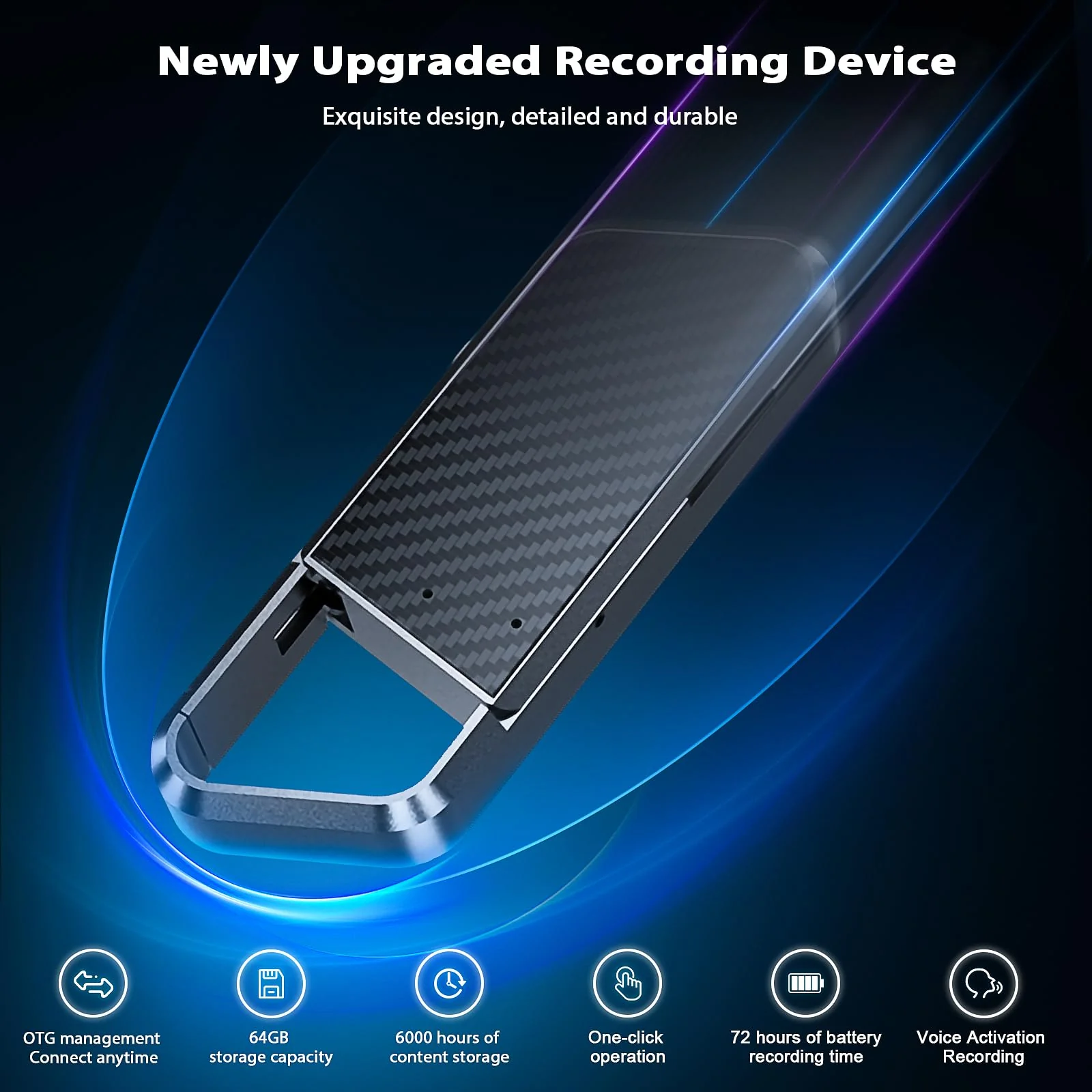 64GB Voice Activated Recorder - 6000H Recording Device with Noise Reduction DSP 5.0 Digital Vioce Recorder with Playback for Lecture & Meeting - Portable Audio Recorder 64GB - Image 2