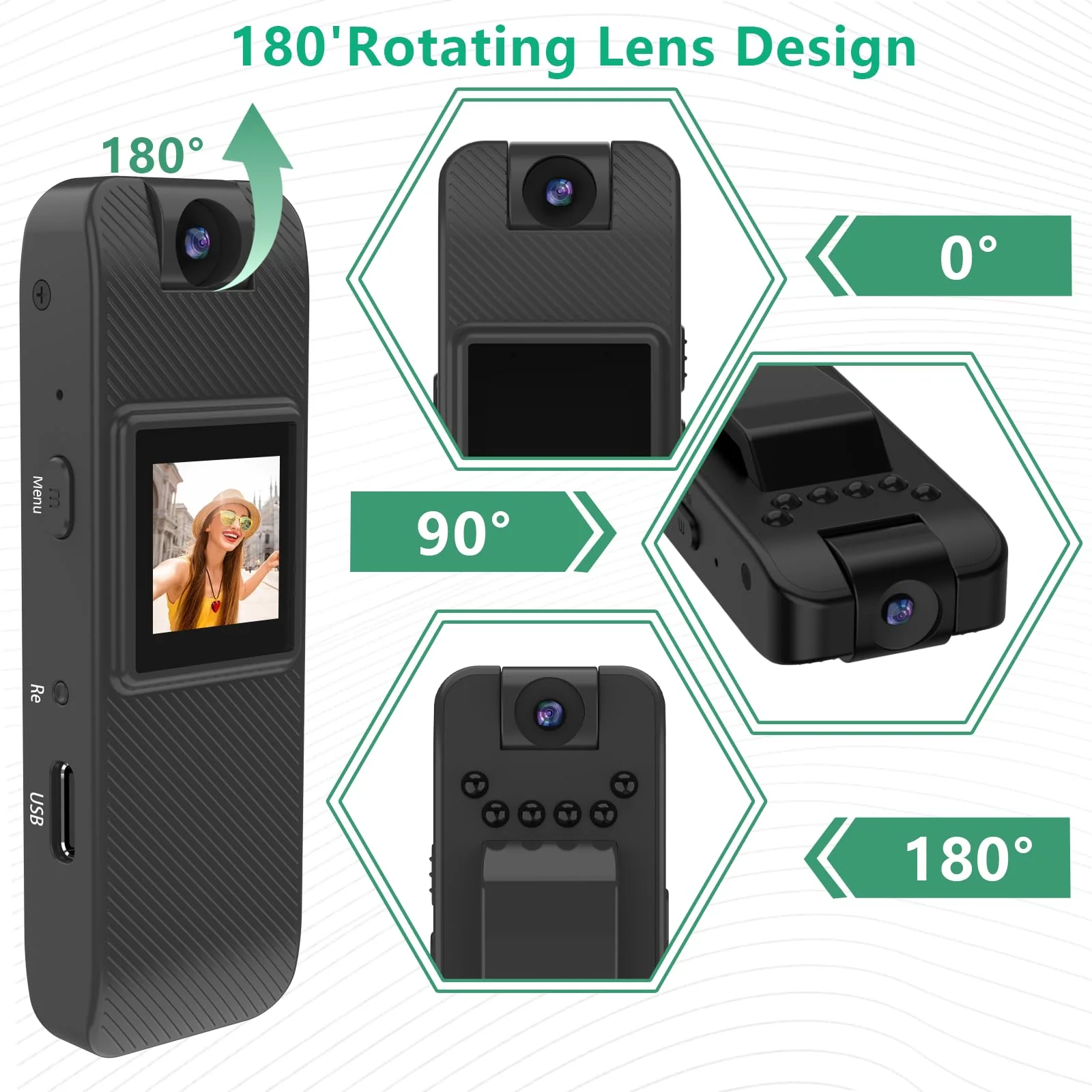 64GB Wearable Camera, Body Camera with Audio and Video Recording, 1080P Mini Portable Action Cam with 180° Rotating Lens & Night Vision for Police Law Enforcement, Cycling, Motorcycle, Sports, Travel - Image 4