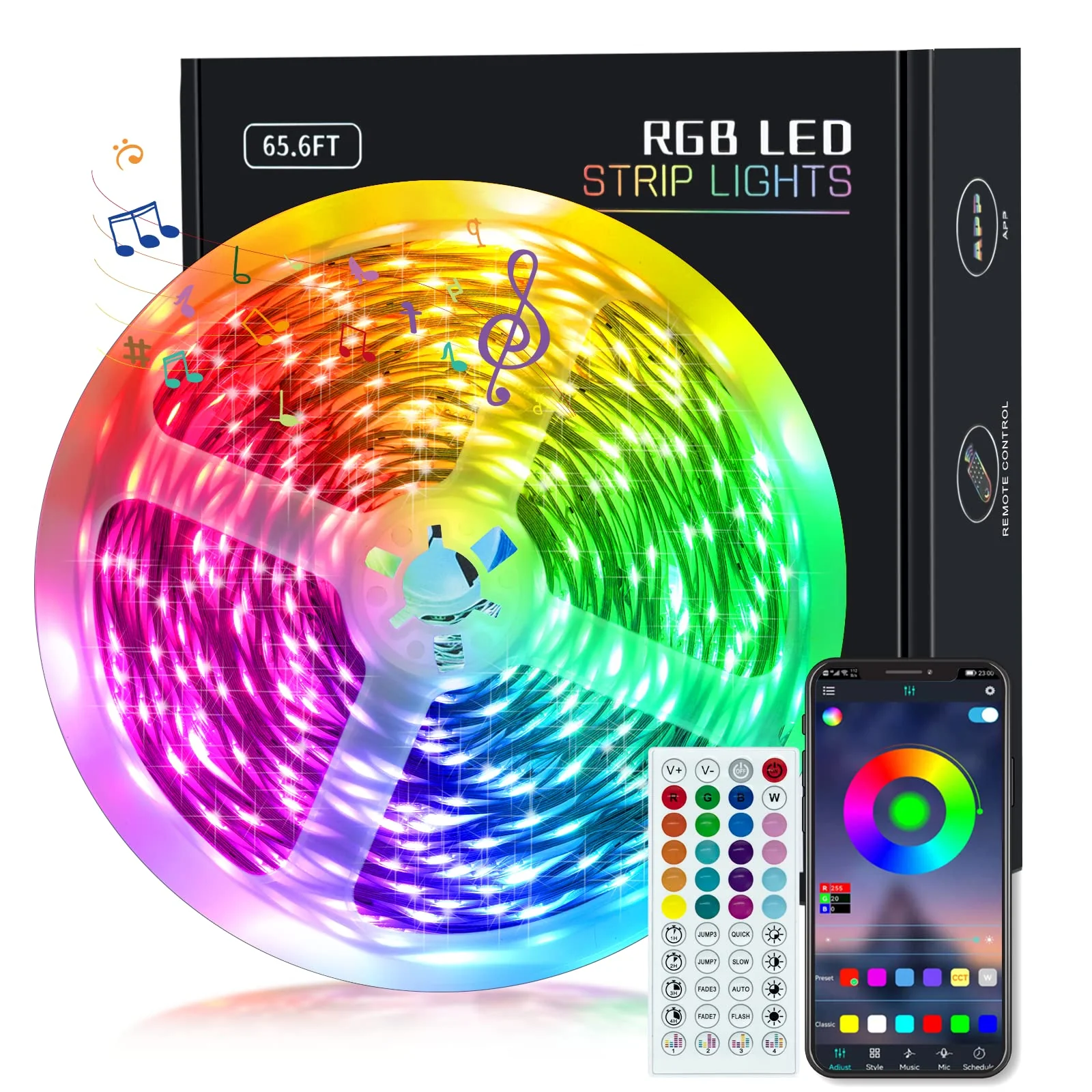 65.6ft LED Lights for Bedroom, Music Sync RGB LED Strip Lights with APP & Remote Control, Luces LED para Cuarto, Bluetooth LED Lights for Room, Home Decoration 65ft