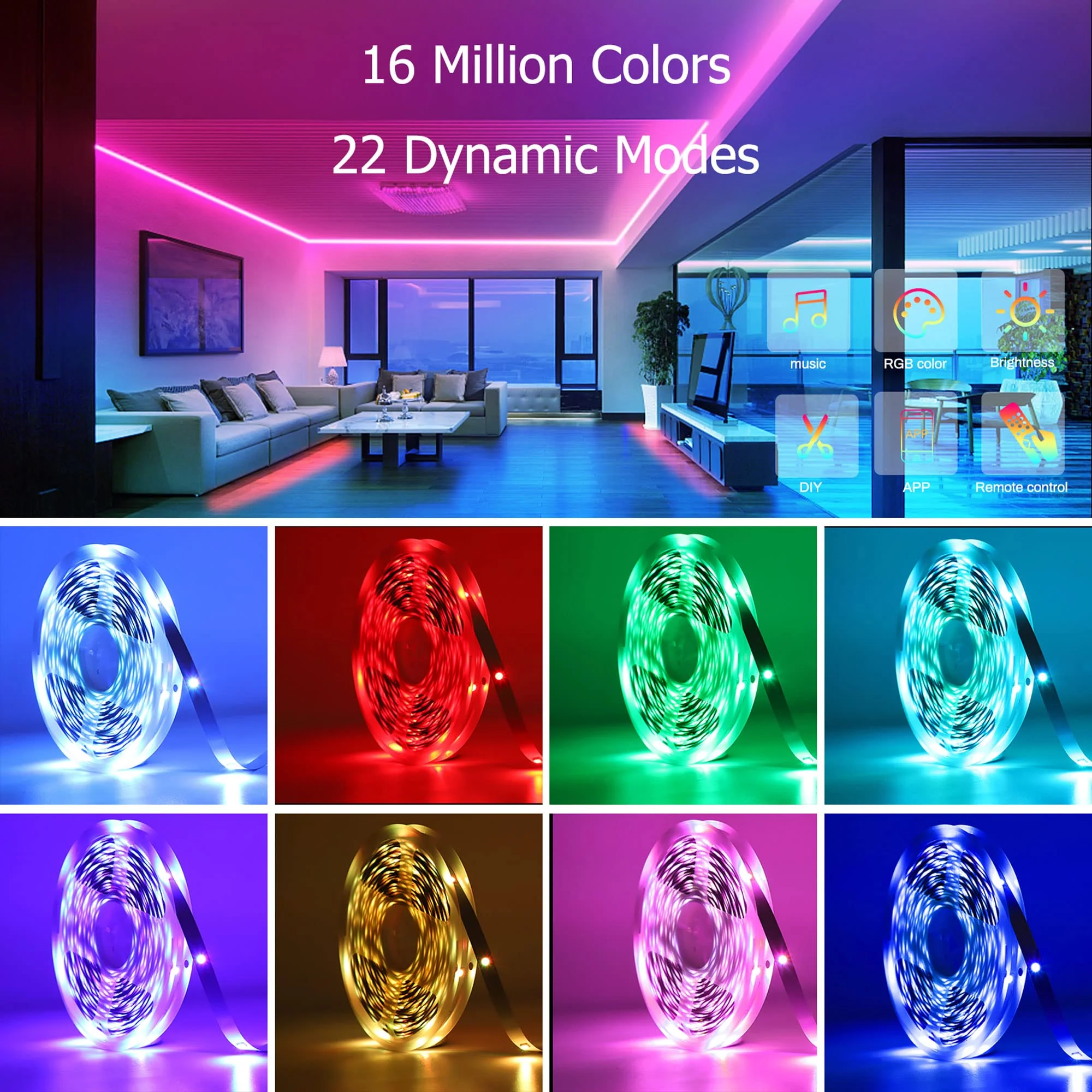 65.6ft LED Lights for Bedroom, Music Sync RGB LED Strip Lights with APP & Remote Control, Luces LED para Cuarto, Bluetooth LED Lights for Room, Home Decoration 65ft - Image 2