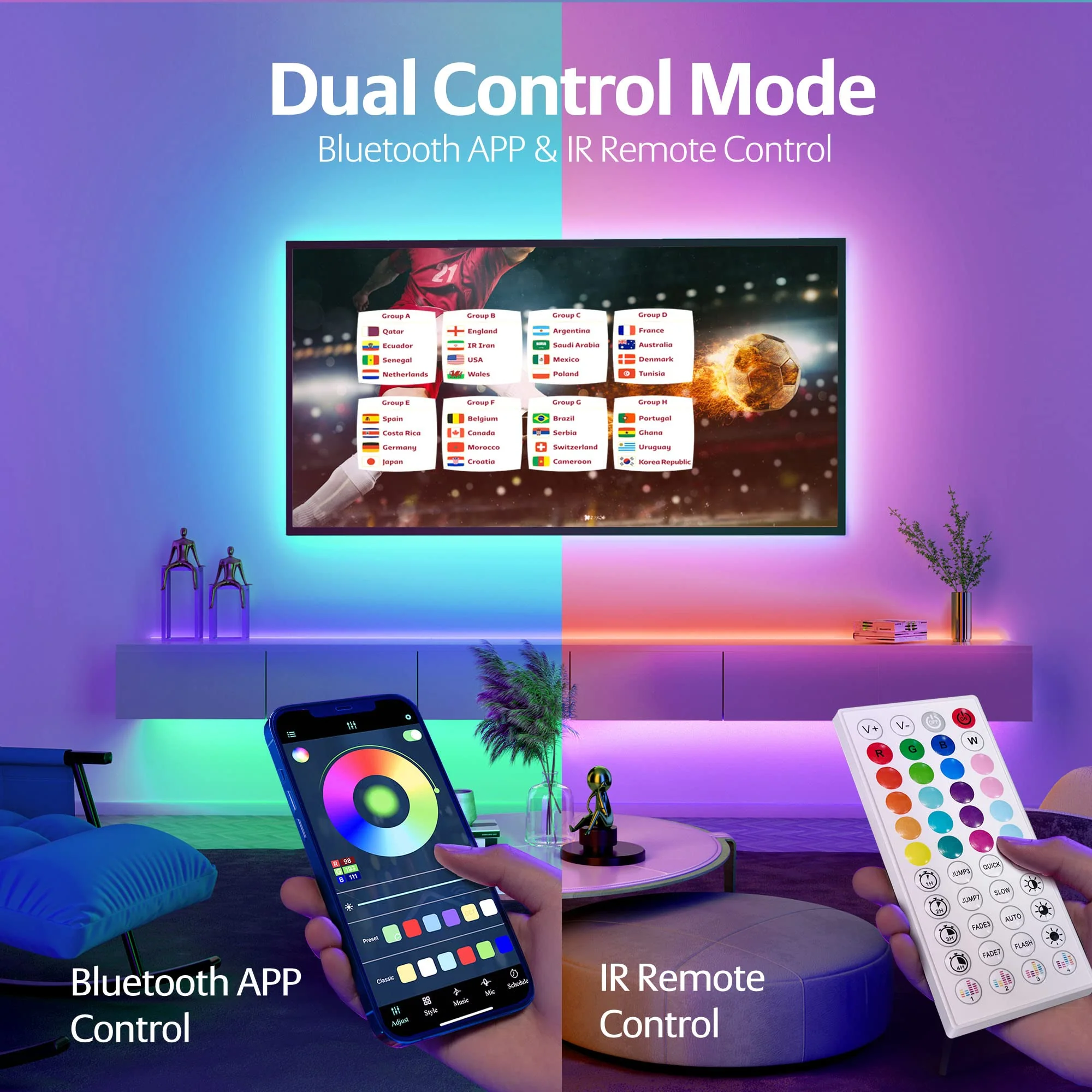 65.6ft LED Lights for Bedroom, Music Sync RGB LED Strip Lights with APP & Remote Control, Luces LED para Cuarto, Bluetooth LED Lights for Room, Home Decoration 65ft - Image 3
