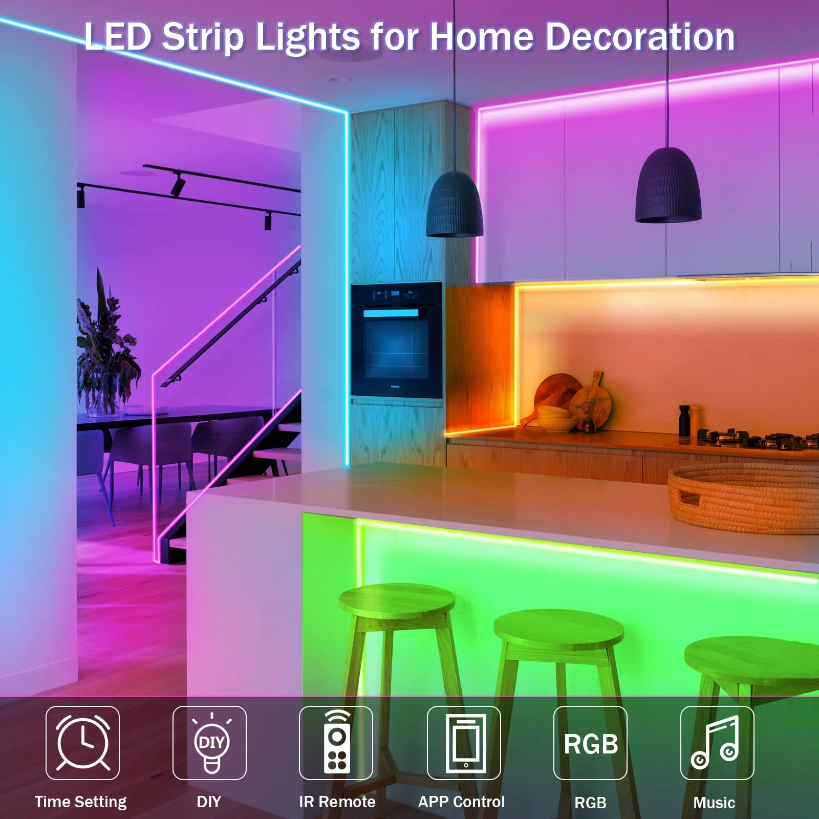 65.6ft LED Lights for Bedroom, Music Sync RGB LED Strip Lights with APP & Remote Control, Luces LED para Cuarto, Bluetooth LED Lights for Room, Home Decoration 65ft - Image 7