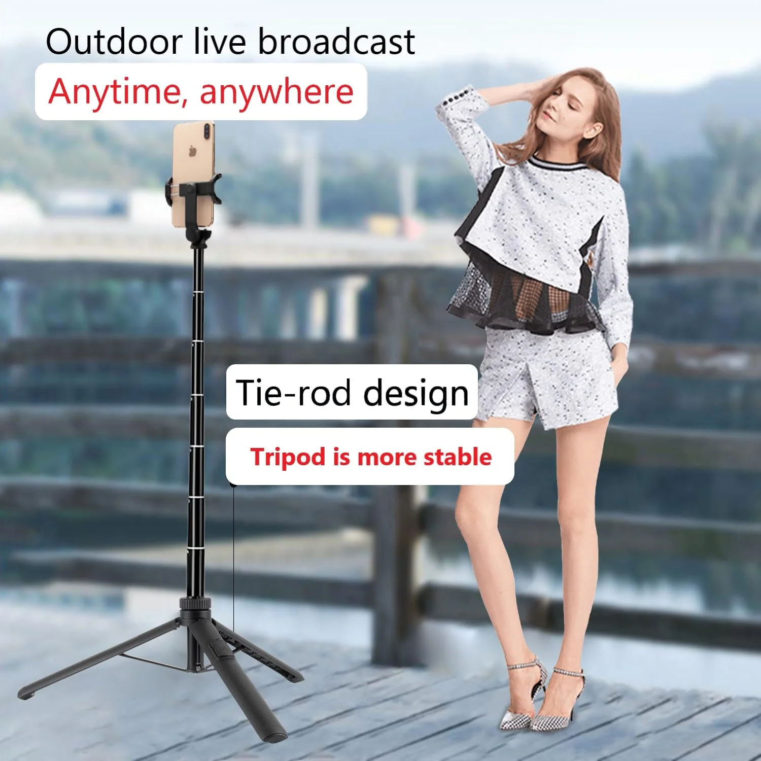 66" Selfie Stick Tripod for Cell Phone & Camera, All in 1 Expandable Phone Tripod with Remote Control and Rotate Phone Holder, Portable Tripod for iPhone/Goproo and Cameras.(black) black - Image 7