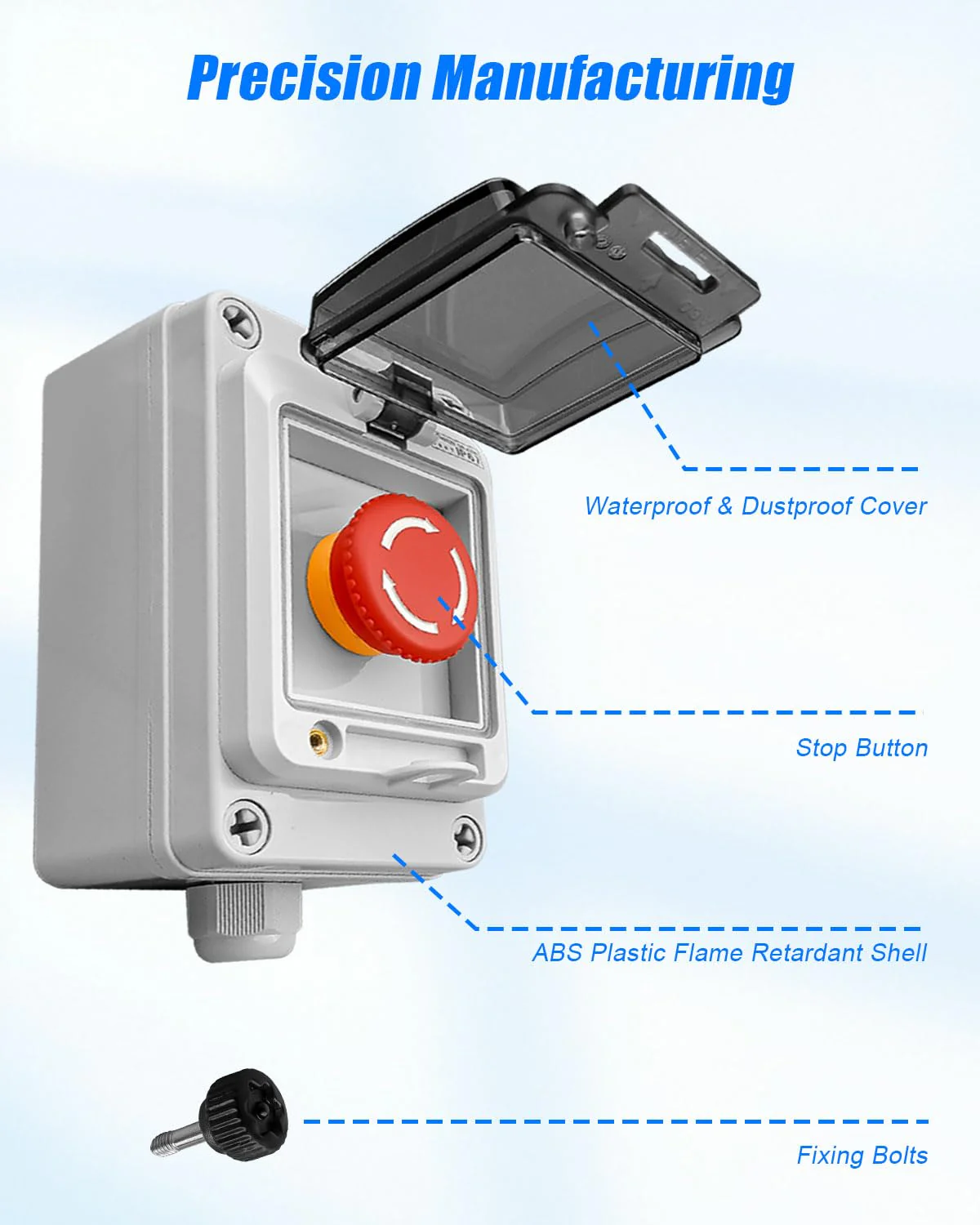 660V 10A Push Button Switch Box, Red Momentary Emergency Stop Button, Shut Off Switch with IP67 Waterproof Protective Cover Red Emergency Stop Only - Image 3