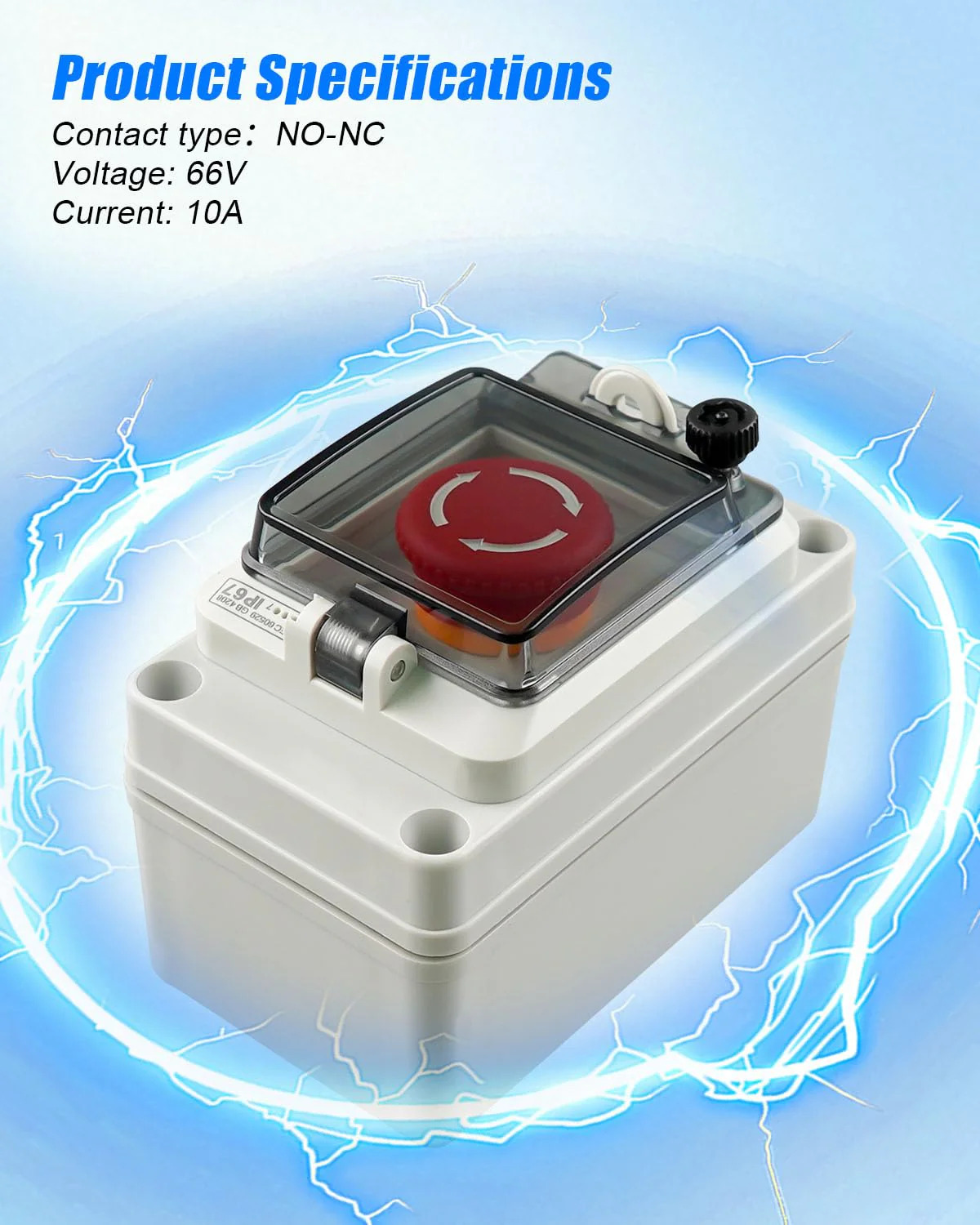 660V 10A Push Button Switch Box, Red Momentary Emergency Stop Button, Shut Off Switch with IP67 Waterproof Protective Cover Red Emergency Stop Only - Image 4