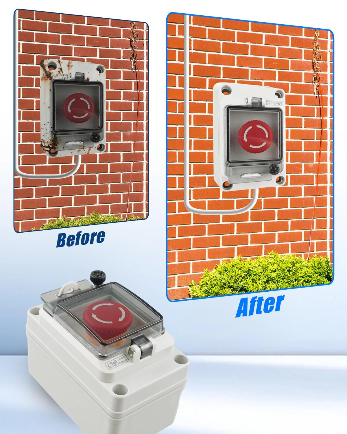 660V 10A Push Button Switch Box, Red Momentary Emergency Stop Button, Shut Off Switch with IP67 Waterproof Protective Cover Red Emergency Stop Only - Image 5
