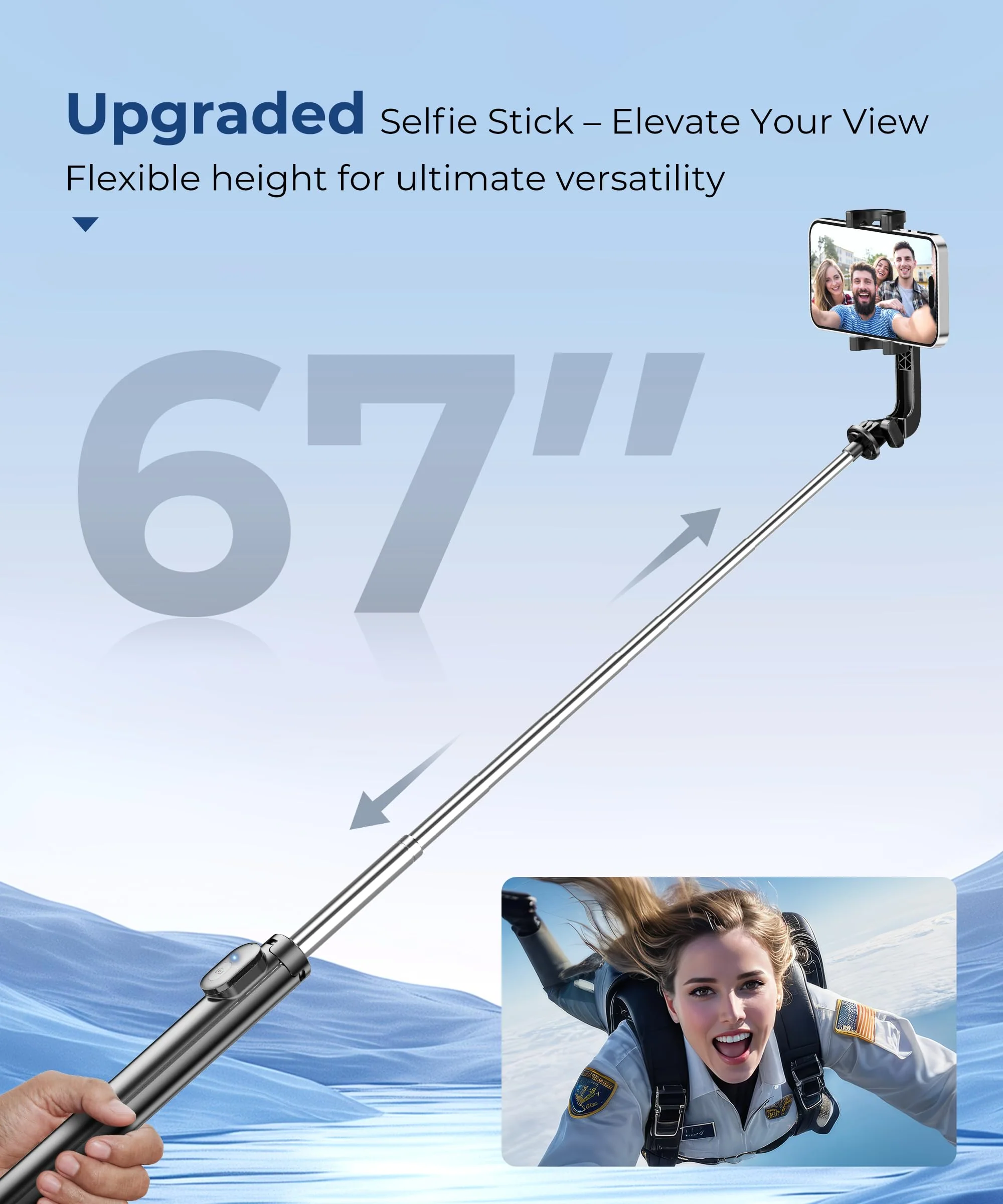 67‘’ Selfie Stick Tripod, Phone Tripod with Wireless Remote Control, Portable Selfie Stick Tripod for Photograph, Live Streaming, Video Recording, Compatible with All Cell Phones - Image 2