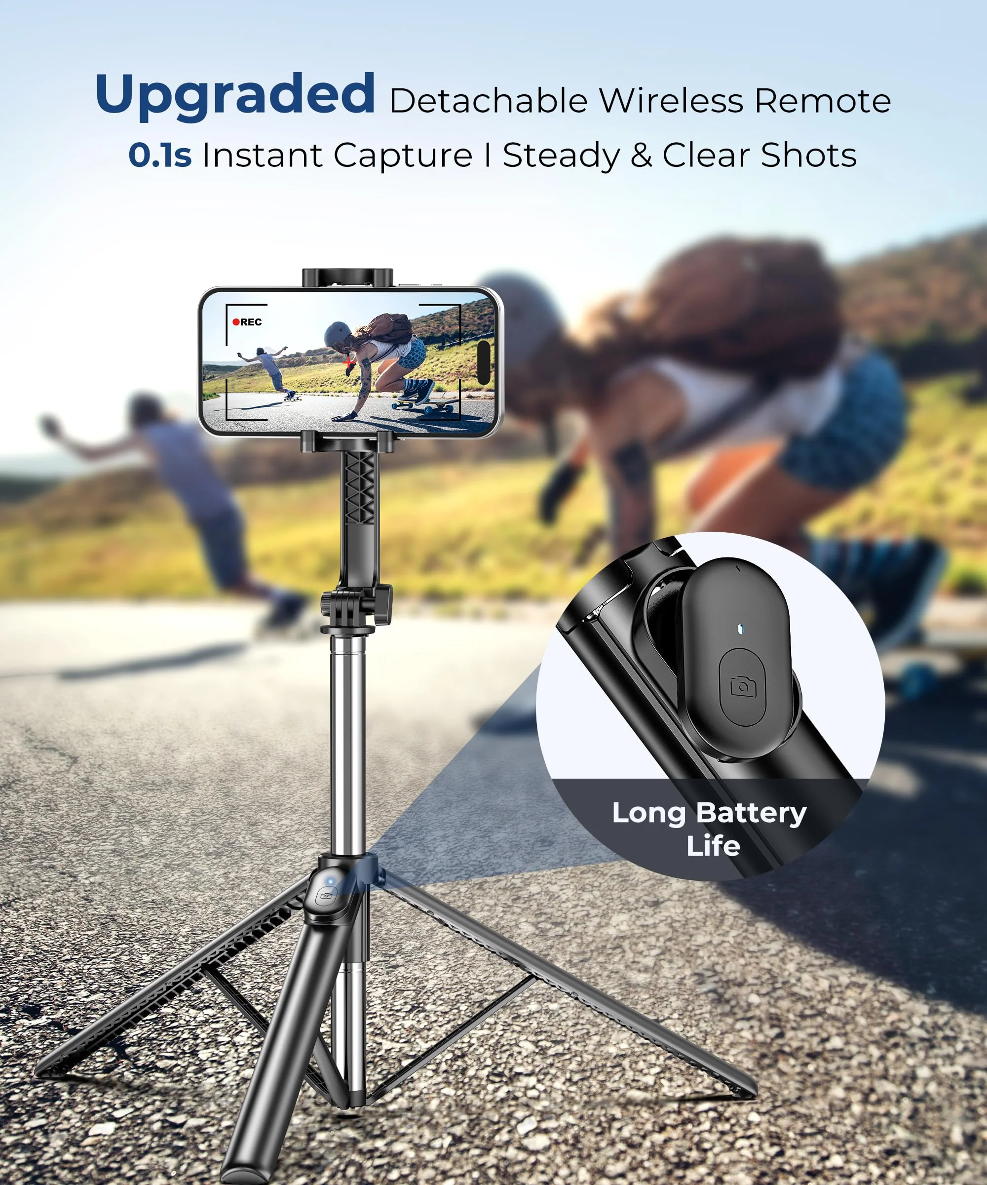 67‘’ Selfie Stick Tripod, Phone Tripod with Wireless Remote Control, Portable Selfie Stick Tripod for Photograph, Live Streaming, Video Recording, Compatible with All Cell Phones - Image 3