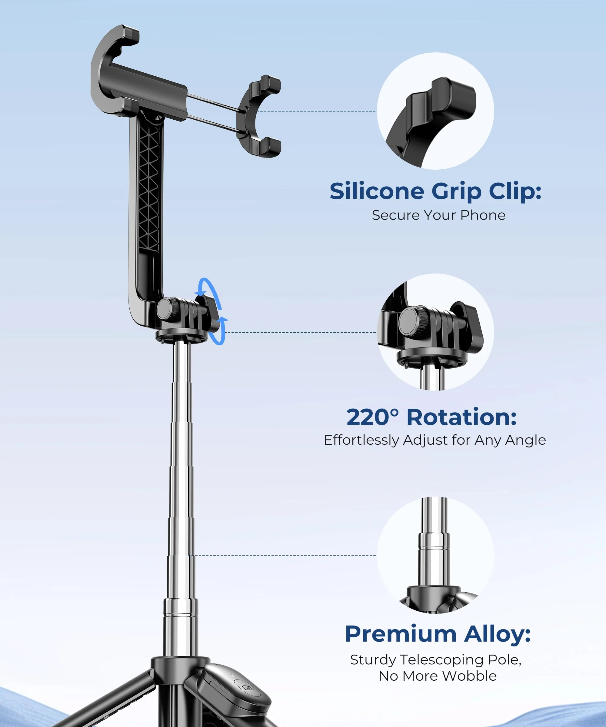 67‘’ Selfie Stick Tripod, Phone Tripod with Wireless Remote Control, Portable Selfie Stick Tripod for Photograph, Live Streaming, Video Recording, Compatible with All Cell Phones - Image 5