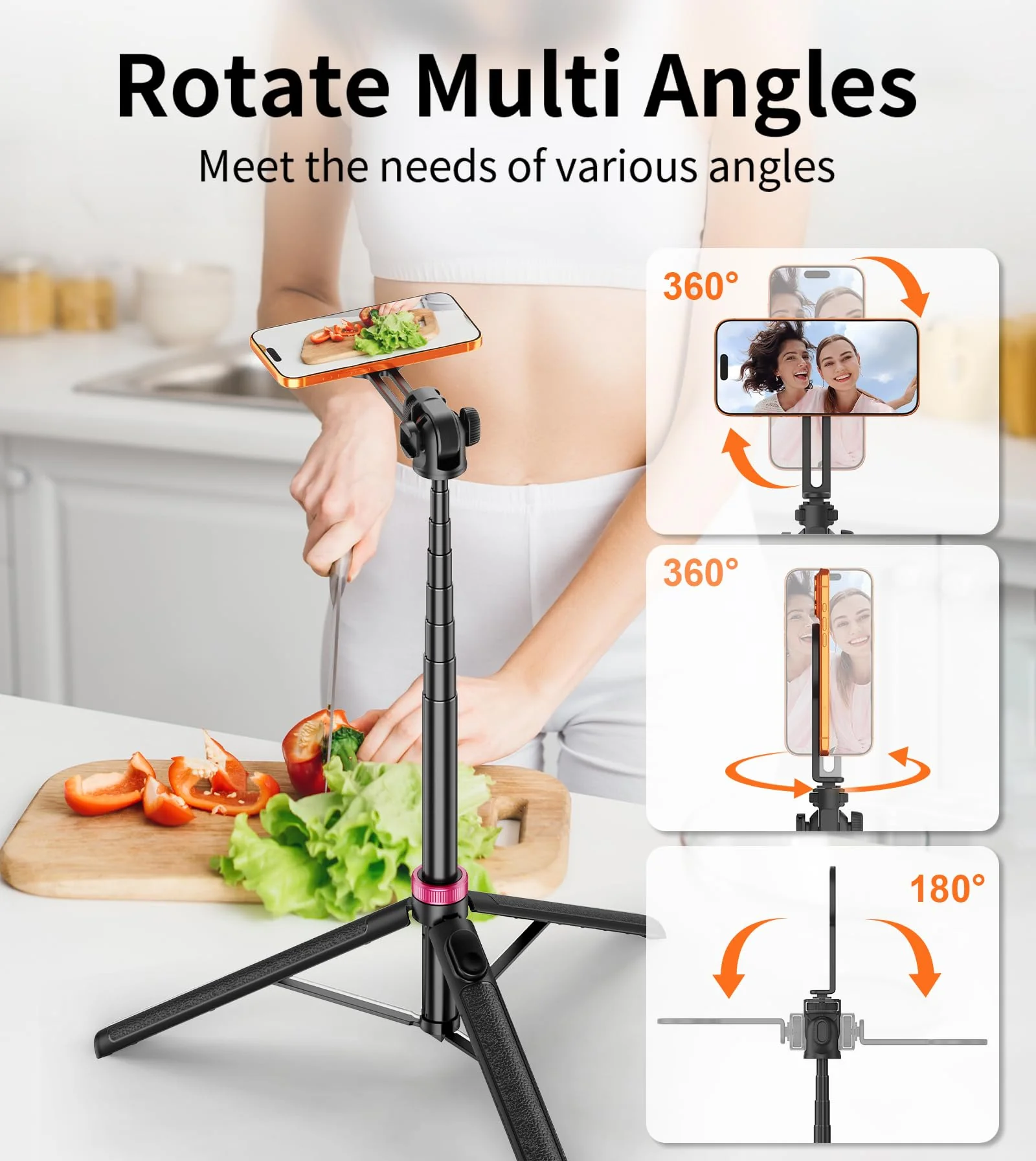 69" Magnetic Phone Tripod with Phone Clamp,Selfie Stick Monopod for Magsafe with Remote & Phone Mount Adapter,Portable Tripod for iPhone/Android,Digital Camera Accessory Kits,Photo,Vlogging,Travel 69 in Black - Image 2