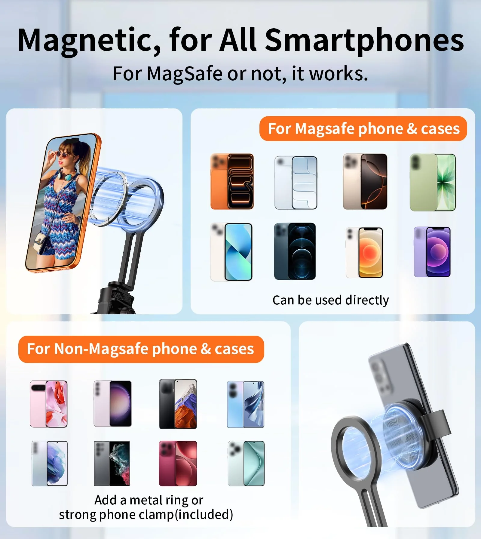 69" Magnetic Phone Tripod with Phone Clamp,Selfie Stick Monopod for Magsafe with Remote & Phone Mount Adapter,Portable Tripod for iPhone/Android,Digital Camera Accessory Kits,Photo,Vlogging,Travel 69 in Black - Image 4