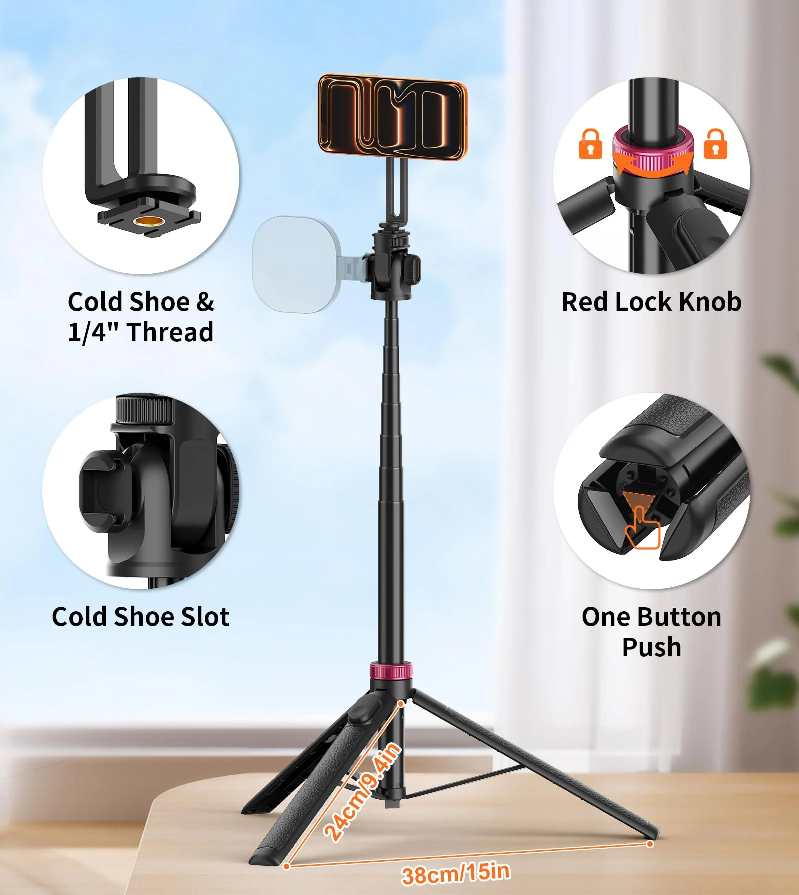 69" Magnetic Phone Tripod with Phone Clamp,Selfie Stick Monopod for Magsafe with Remote & Phone Mount Adapter,Portable Tripod for iPhone/Android,Digital Camera Accessory Kits,Photo,Vlogging,Travel 69 in Black - Image 5