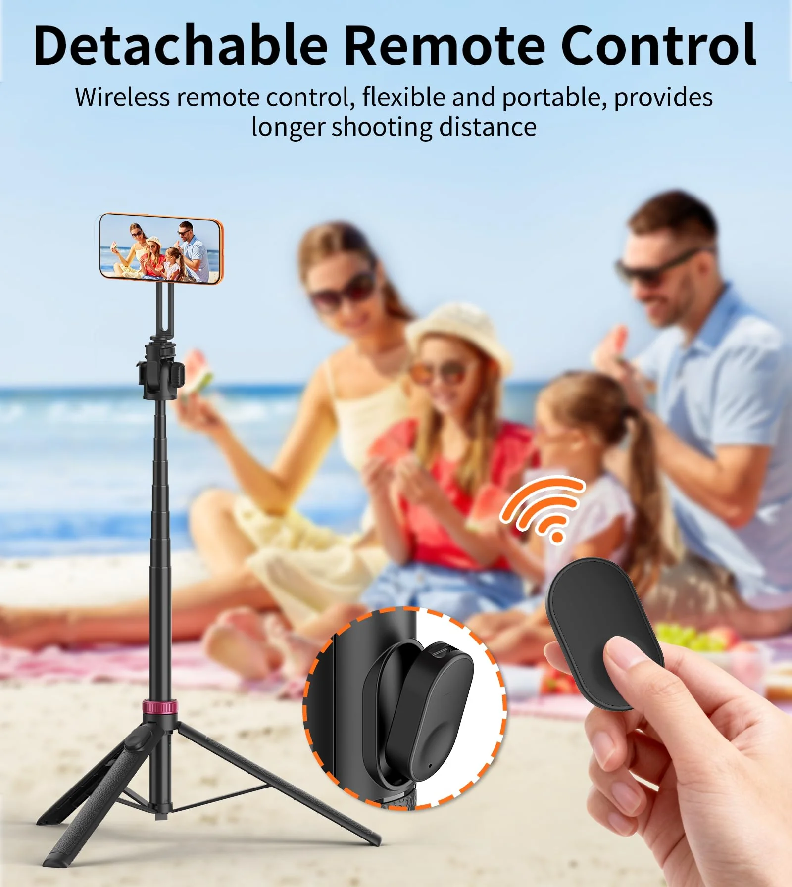 69" Magnetic Phone Tripod with Phone Clamp,Selfie Stick Monopod for Magsafe with Remote & Phone Mount Adapter,Portable Tripod for iPhone/Android,Digital Camera Accessory Kits,Photo,Vlogging,Travel 69 in Black - Image 6