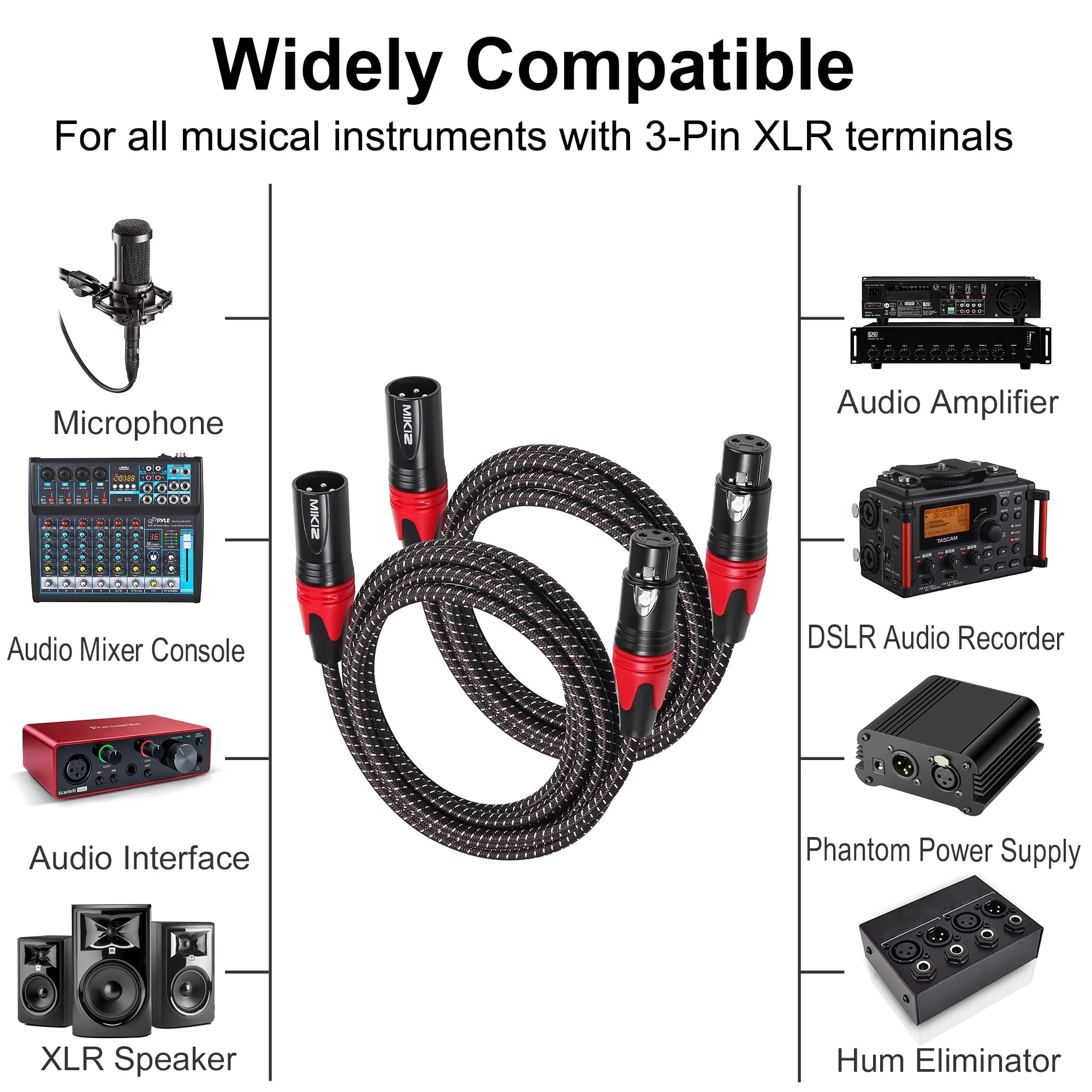 6ft XLR Cables Braided 2 Pack Red Color Coded, Premium XLR Patch Cables Short for Microphone DJ Anti-tangling 2-Pack 6ft (Red) 2-Pack XLR Male to Female - Image 2