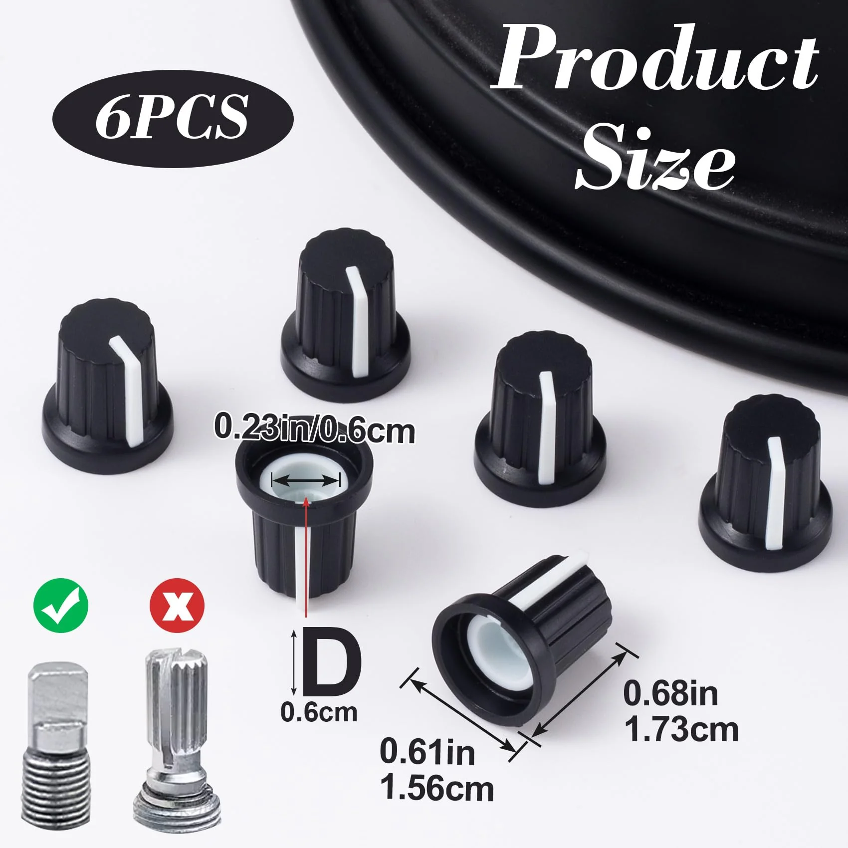 6pcs 6mm D Type Knurled Shaft Potentiometer Knob, Black White Plastic Electric Guitar Volume Tone Rotary Knob, Bass Control Knob Replacement for Encoder Speaker Mixer Board 6 Pieces - Image 3