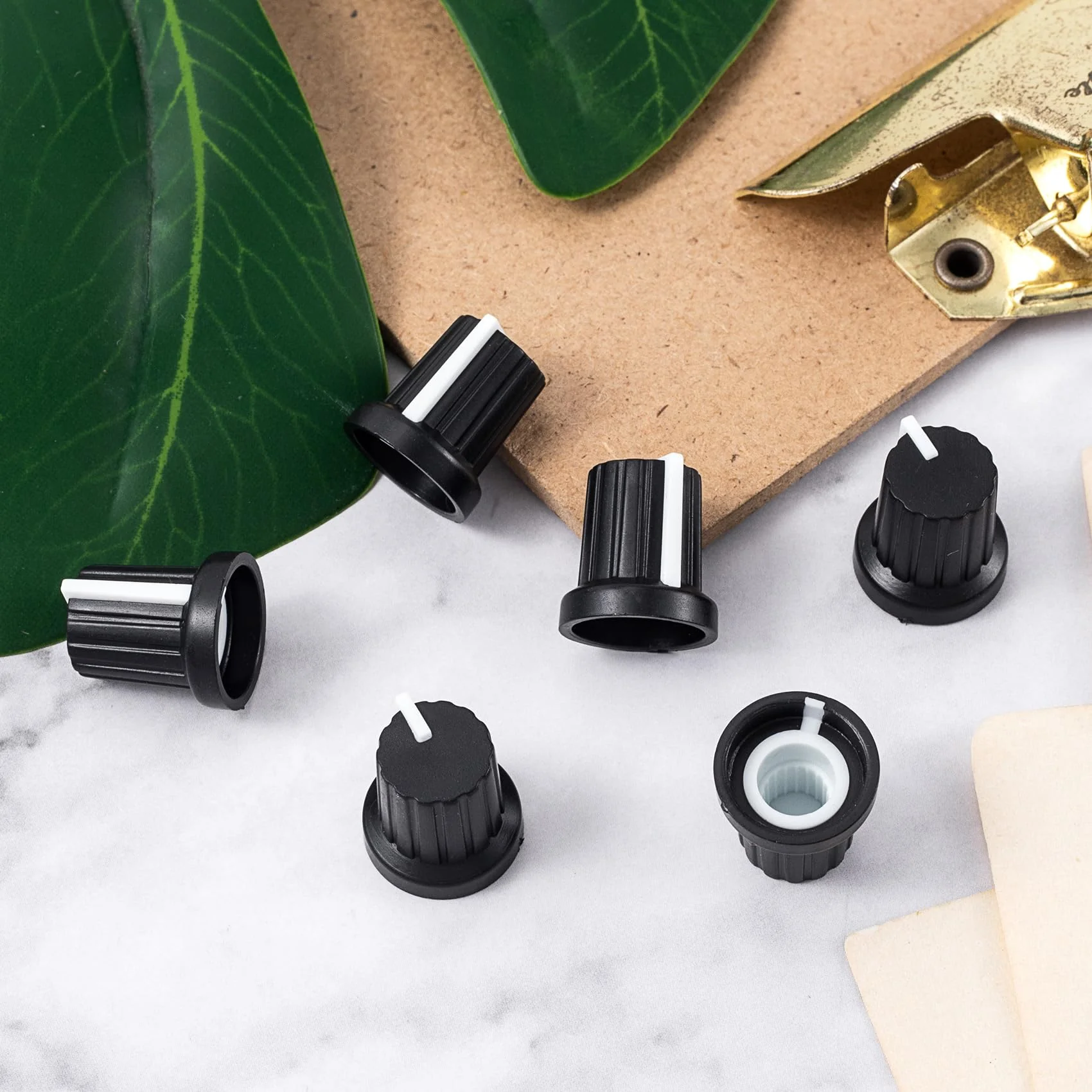 6pcs 6mm D Type Knurled Shaft Potentiometer Knob, Black White Plastic Electric Guitar Volume Tone Rotary Knob, Bass Control Knob Replacement for Encoder Speaker Mixer Board 6 Pieces - Image 7