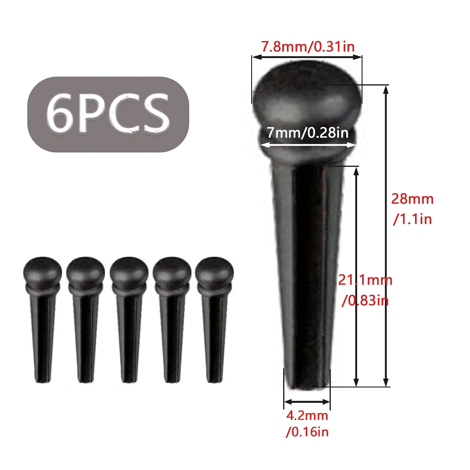 6pcs Acoustic Guitar Bridge Pins, Ebony Wood Acoustic Guitar String Pins with Guitar Pin Puller, Bridge Pins Replacement Parts for Acoustic Guitar Pure Ebony - Image 2