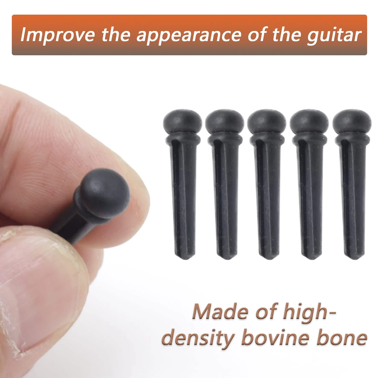 6pcs Acoustic Guitar Bridge Pins, Ebony Wood Acoustic Guitar String Pins with Guitar Pin Puller, Bridge Pins Replacement Parts for Acoustic Guitar Pure Ebony - Image 4