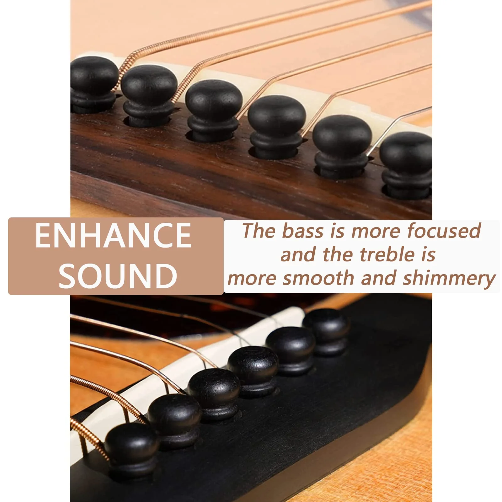 6pcs Acoustic Guitar Bridge Pins, Ebony Wood Acoustic Guitar String Pins with Guitar Pin Puller, Bridge Pins Replacement Parts for Acoustic Guitar Pure Ebony - Image 5