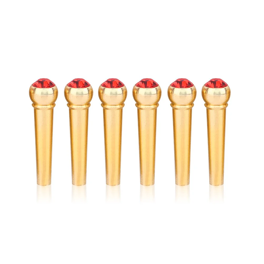 6Pcs Bridge Pin Copper Material Folk Acoustic Guitar Bridge Pin Peg Nail with Colorful Crystal Glass Dot Red - Image 3