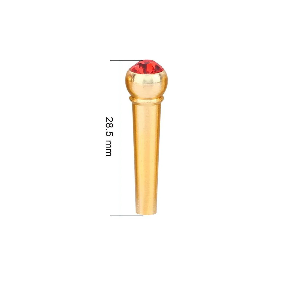 6Pcs Bridge Pin Copper Material Folk Acoustic Guitar Bridge Pin Peg Nail with Colorful Crystal Glass Dot Red - Image 4