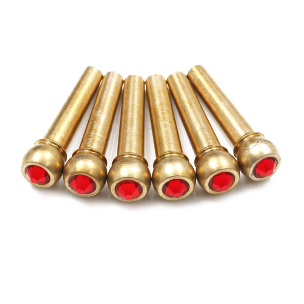 6Pcs Bridge Pin Copper Material Folk Acoustic Guitar Bridge Pin Peg Nail with Colorful Crystal Glass Dot Red - Image 5