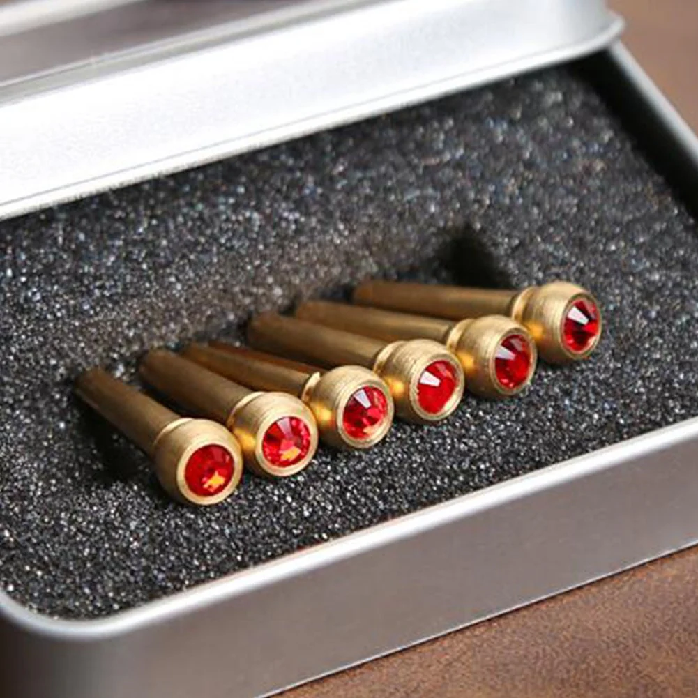 6Pcs Bridge Pin Copper Material Folk Acoustic Guitar Bridge Pin Peg Nail with Colorful Crystal Glass Dot Red - Image 6