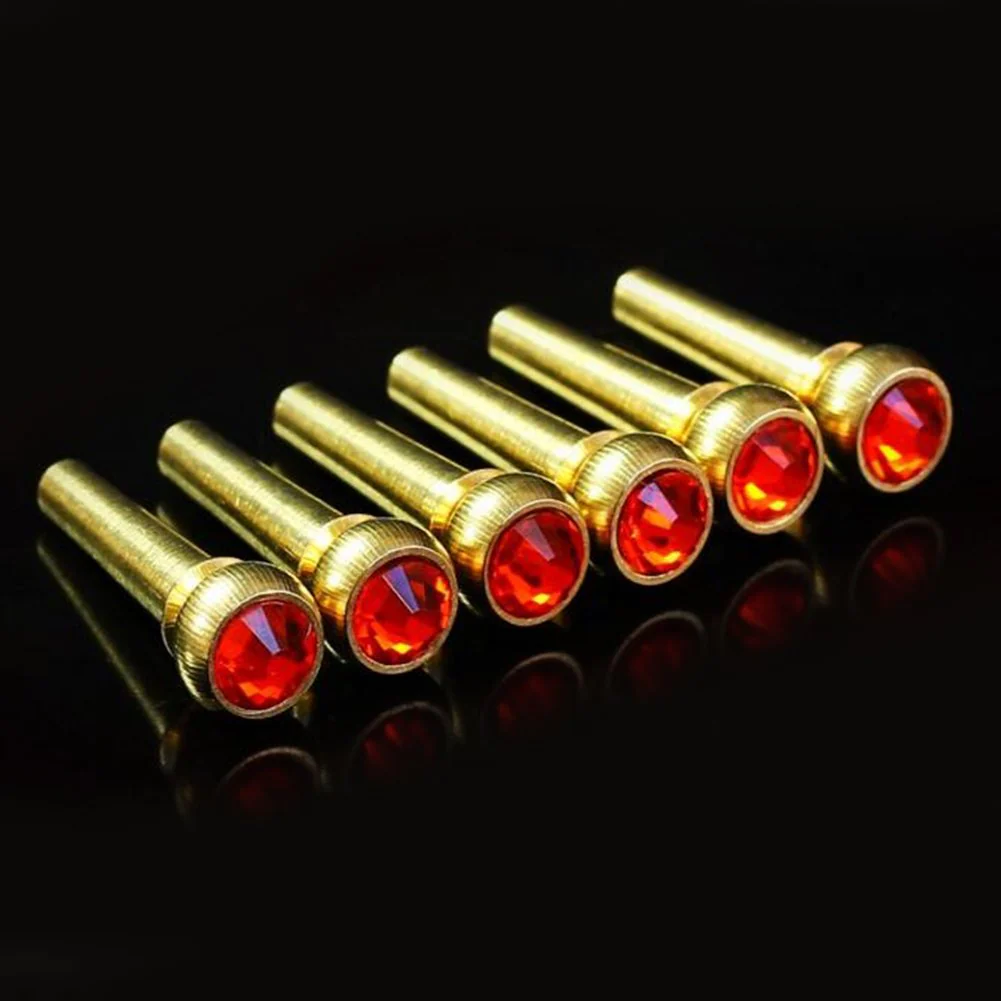 6Pcs Bridge Pin Copper Material Folk Acoustic Guitar Bridge Pin Peg Nail with Colorful Crystal Glass Dot Red - Image 7