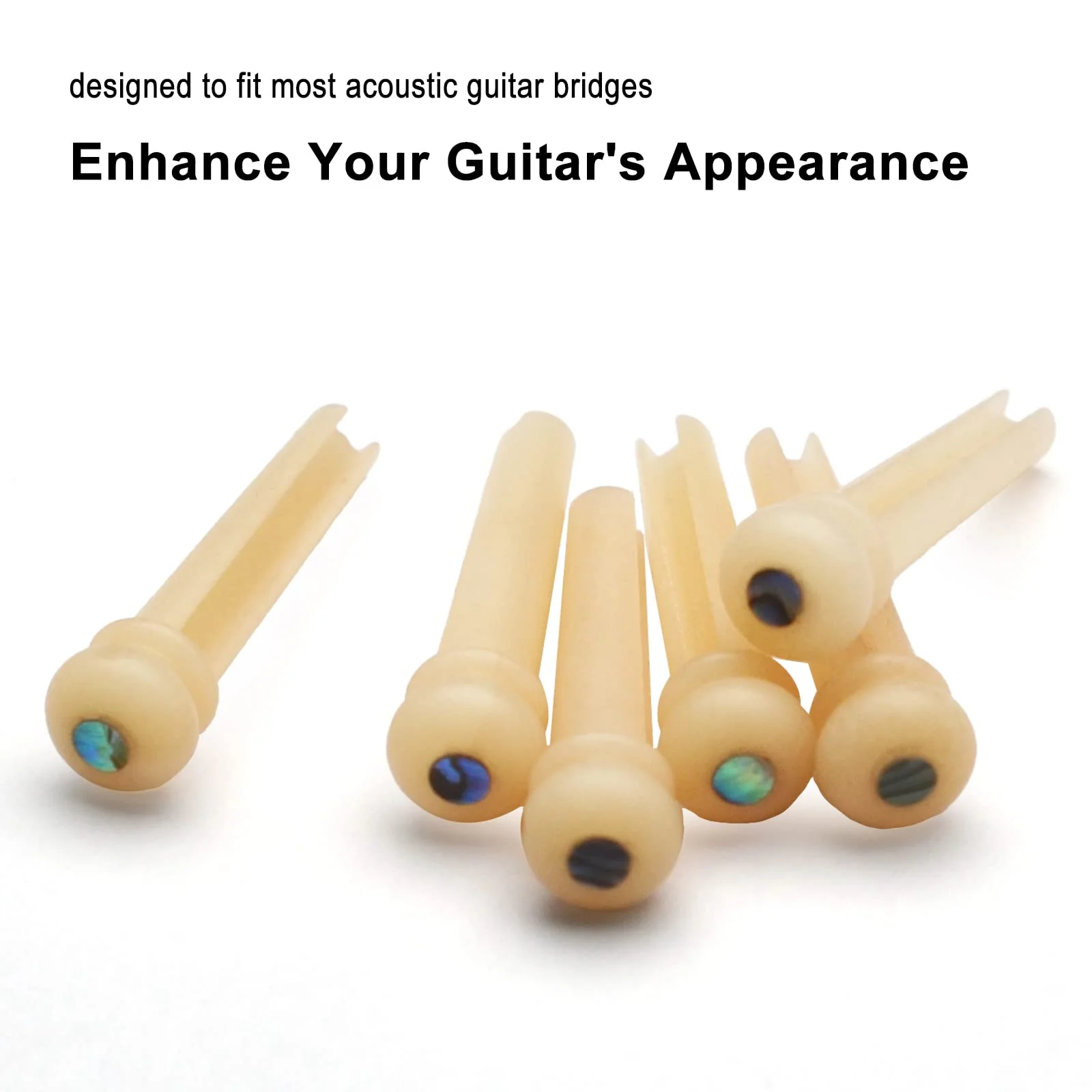 6Pcs Guitar Bone Bridge Pins Natural Bone Color Replacement Parts with Abalone Dot - Image 2