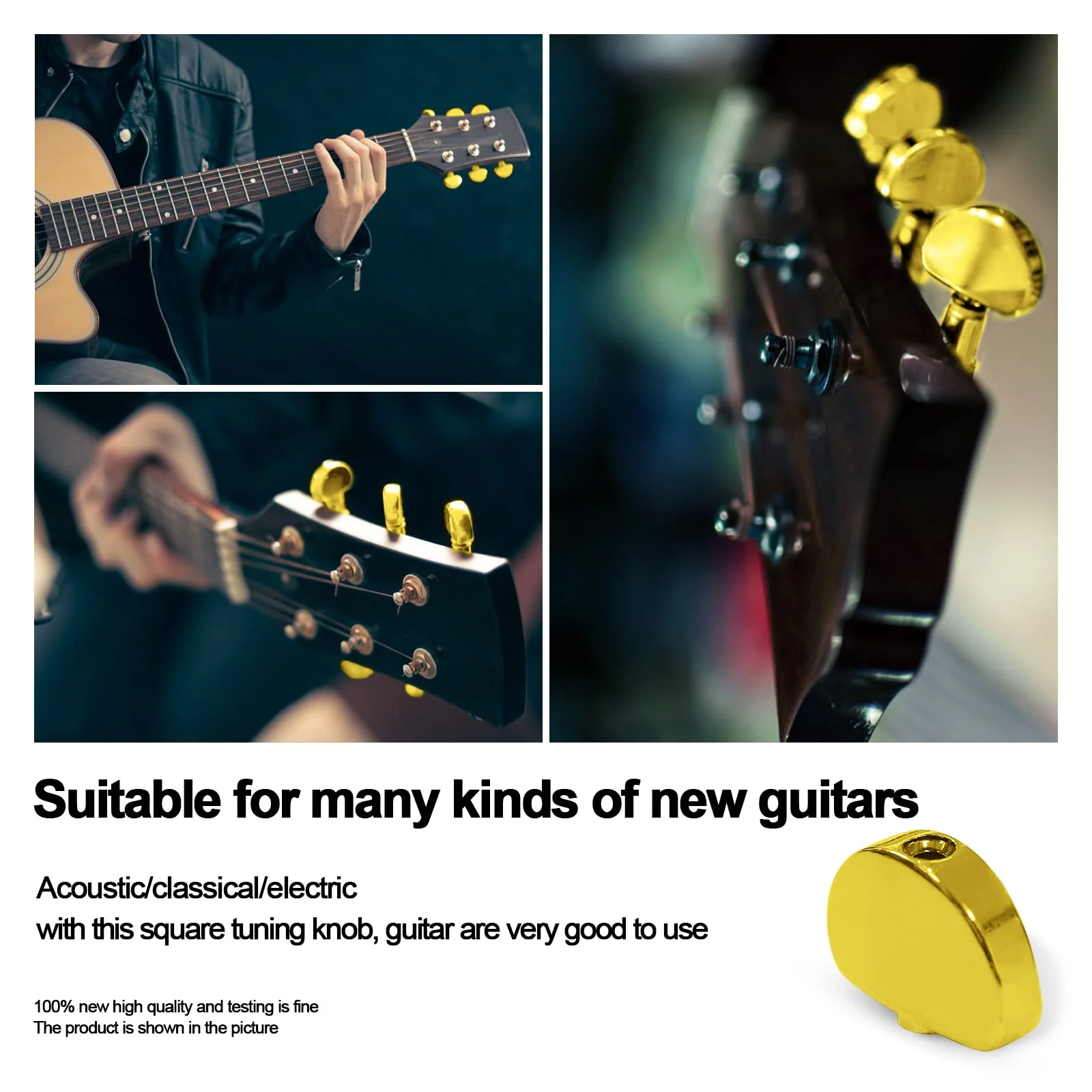 6PCS Metal Big Semicircle Guitar Tuning Pegs Tuners Machine Heads replacement Buttons knobs Handle (Gold) Gold - Image 2