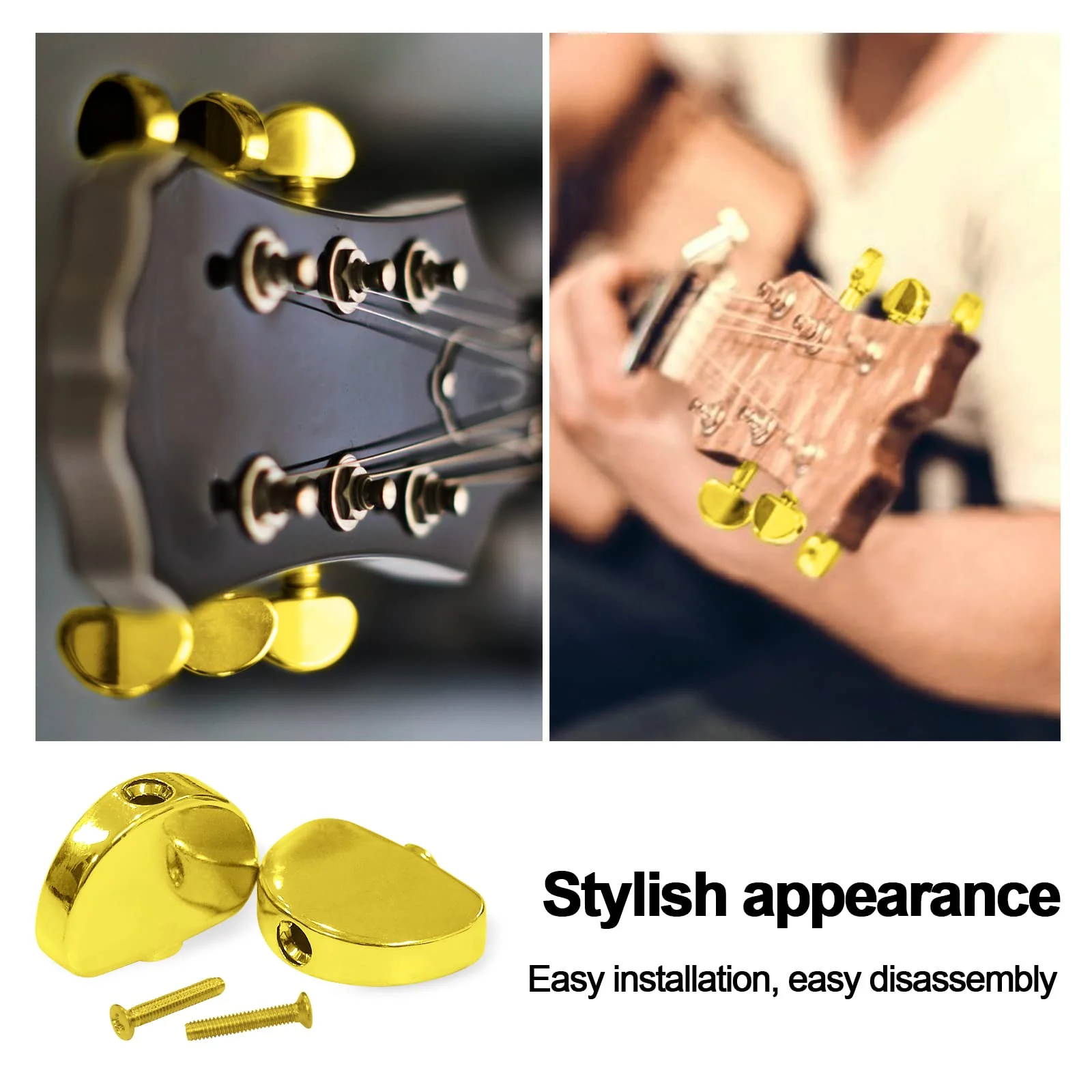 6PCS Metal Big Semicircle Guitar Tuning Pegs Tuners Machine Heads replacement Buttons knobs Handle (Gold) Gold - Image 4