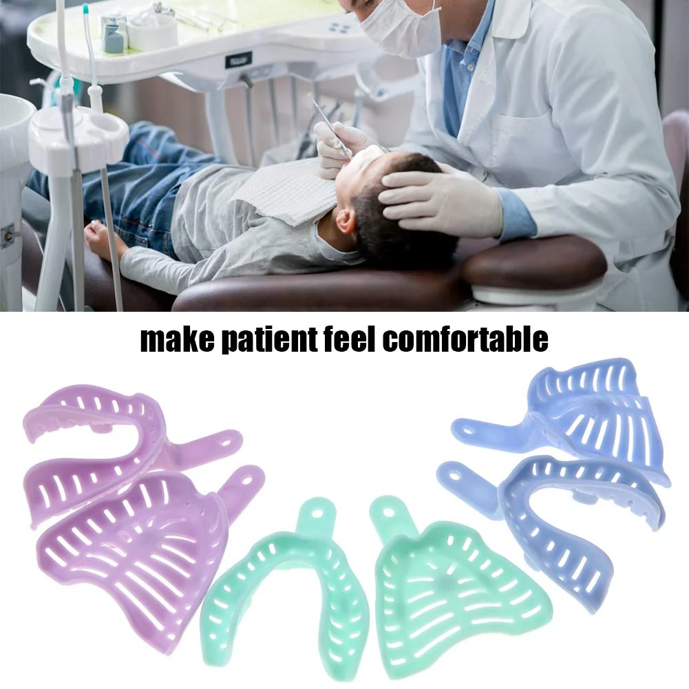 6pcs Mixed Colour Plastic Dental Impression Spoon Dental Impression Tray Bite Spoon Material Holder - Image 4
