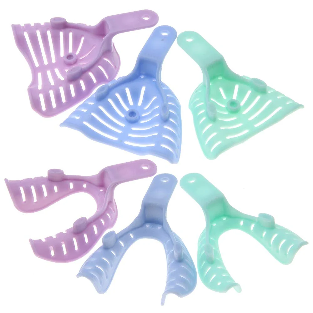6pcs Mixed Colour Plastic Dental Impression Spoon Dental Impression Tray Bite Spoon Material Holder - Image 5