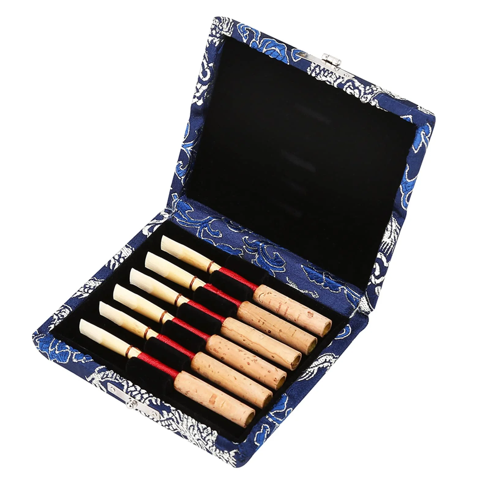 6pcs Oboe Reeds Case, Portable Wooden Silk Cloth Cover Case Holder Storage Box for Oboe Equipment (Blue) - Image 6
