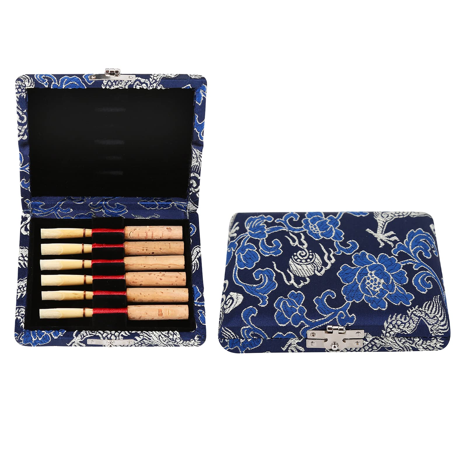 6pcs Oboe Reeds Case, Portable Wooden Silk Cloth Cover Case Holder Storage Box for Oboe Equipment (Blue) - Image 7