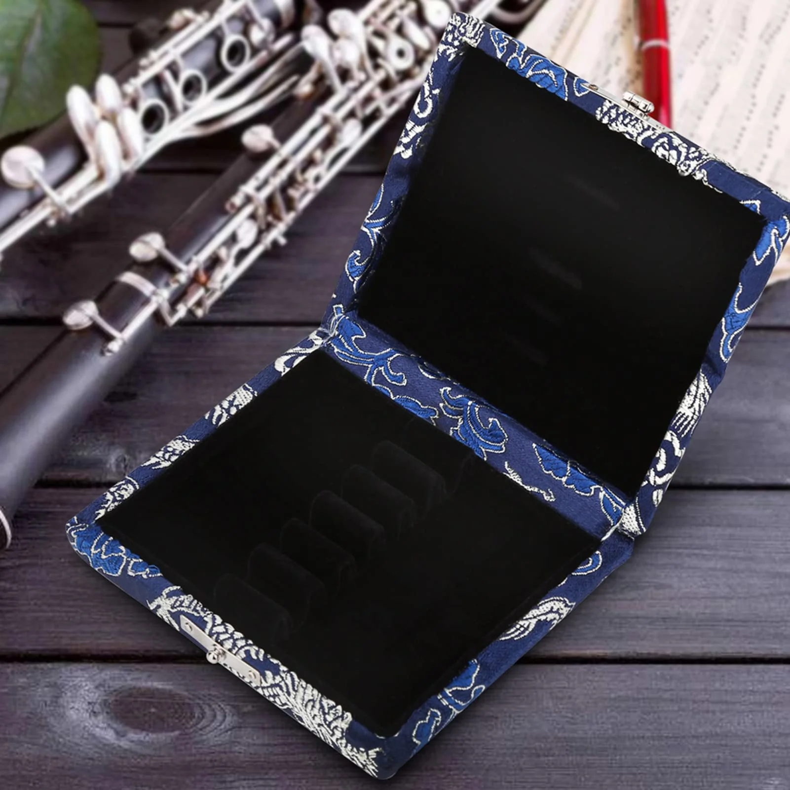 6pcs Oboe Reeds Case, Portable Wooden Silk Cloth Cover Case Holder Storage Box for Oboe Equipment (Blue) - Image 8