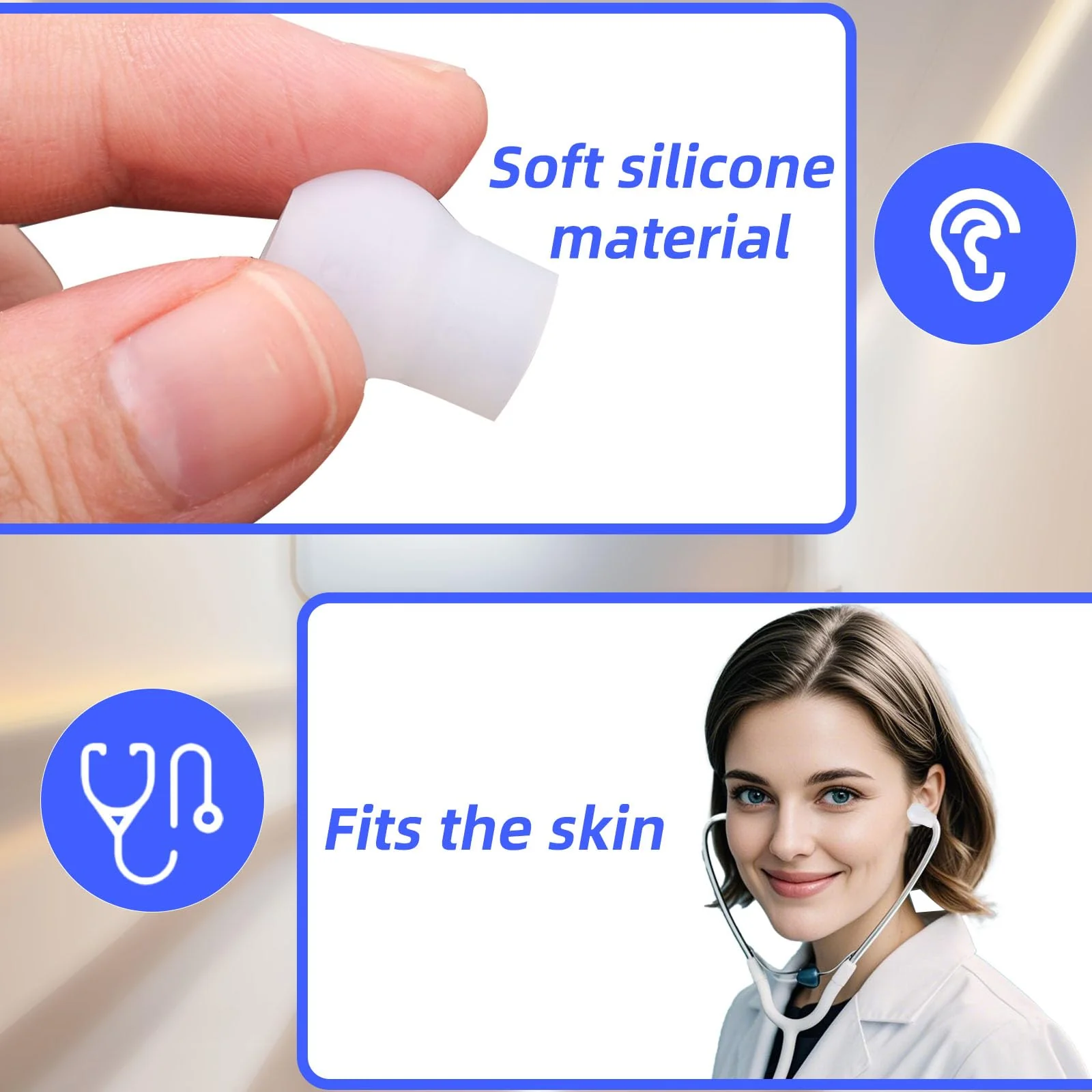 6pcs Stethoscope Ear Pieces Compatible with MDF & EKO & ADC, Superior Comfort & Noise Reduction Earbuds Silicone Earplugs Stethoscope Ear Tips Replacement for Nurses Doctors Gifts (White) - Image 3